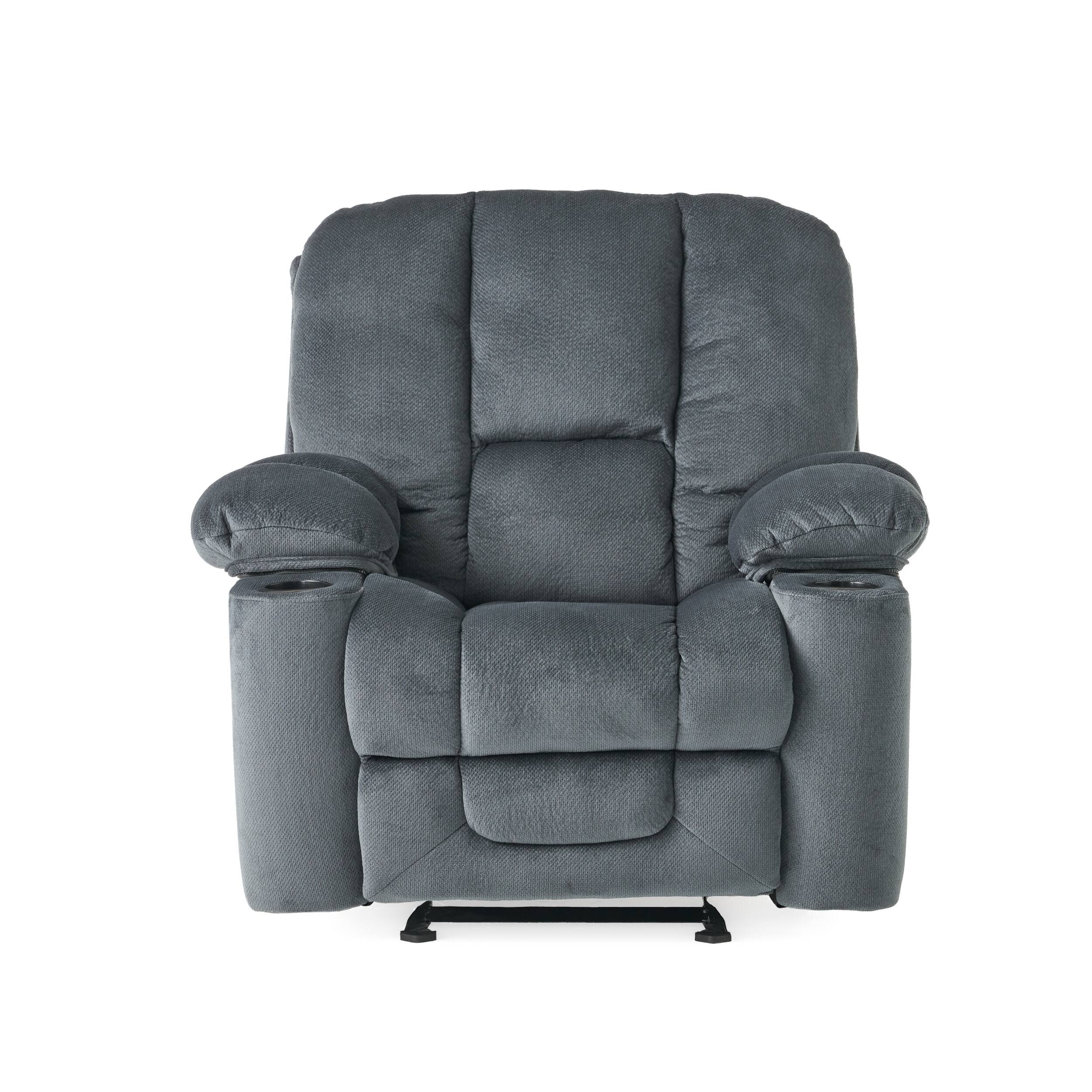 Left. APRILSOUL - Luxurious Manual Recliner Chair Silver Skin Friendly Fabric Dual Cup Holders - Gray.