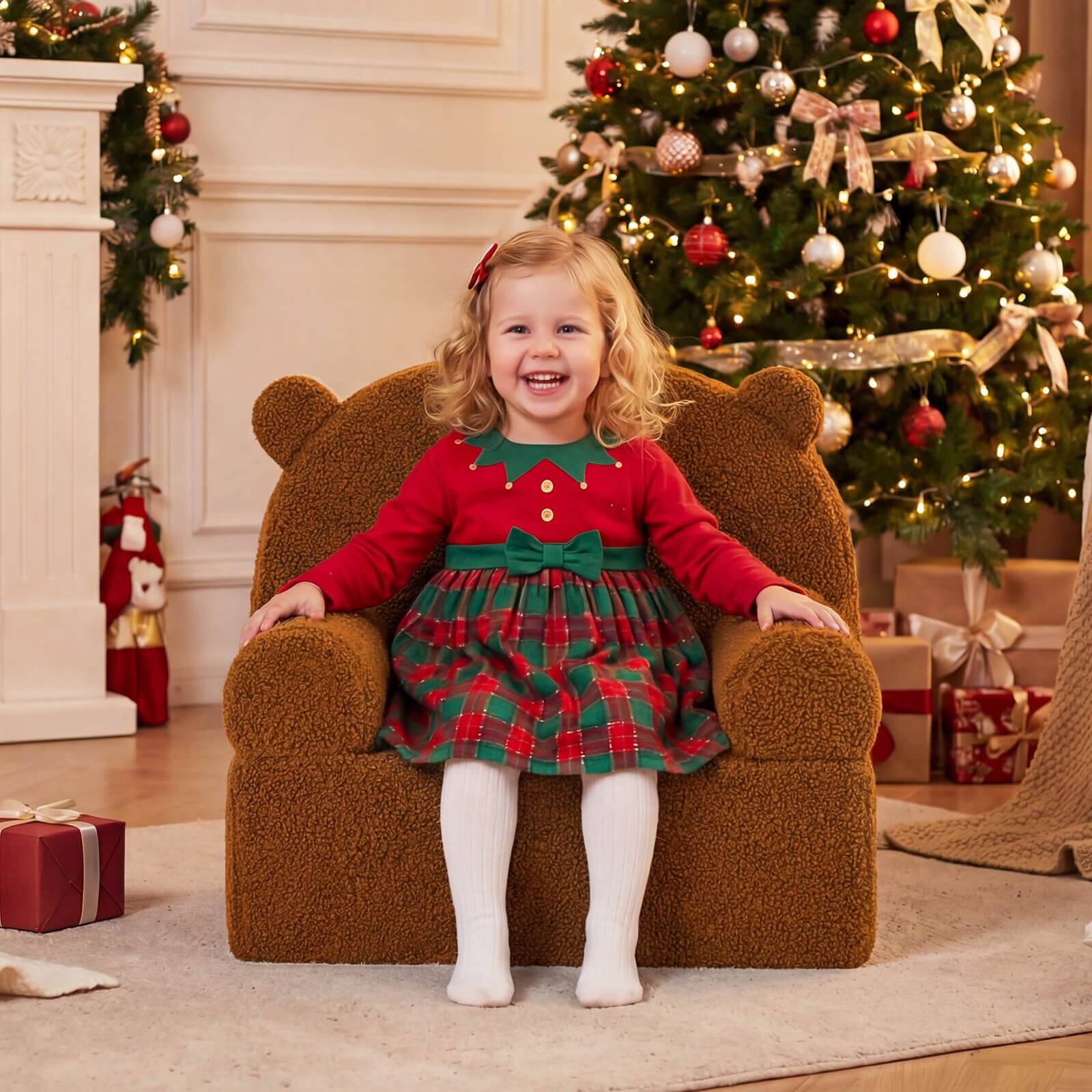 Alt View 3. Costway - Costway Kids Bear Sofa Toddler Foam Couch with Soft Fleece Fabric Cover - Brown.