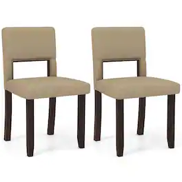 Costway - Wooden Dining Chair Set of 2 with Acacia Wood Frame Padded Seat & Back Home - Beige+Brown