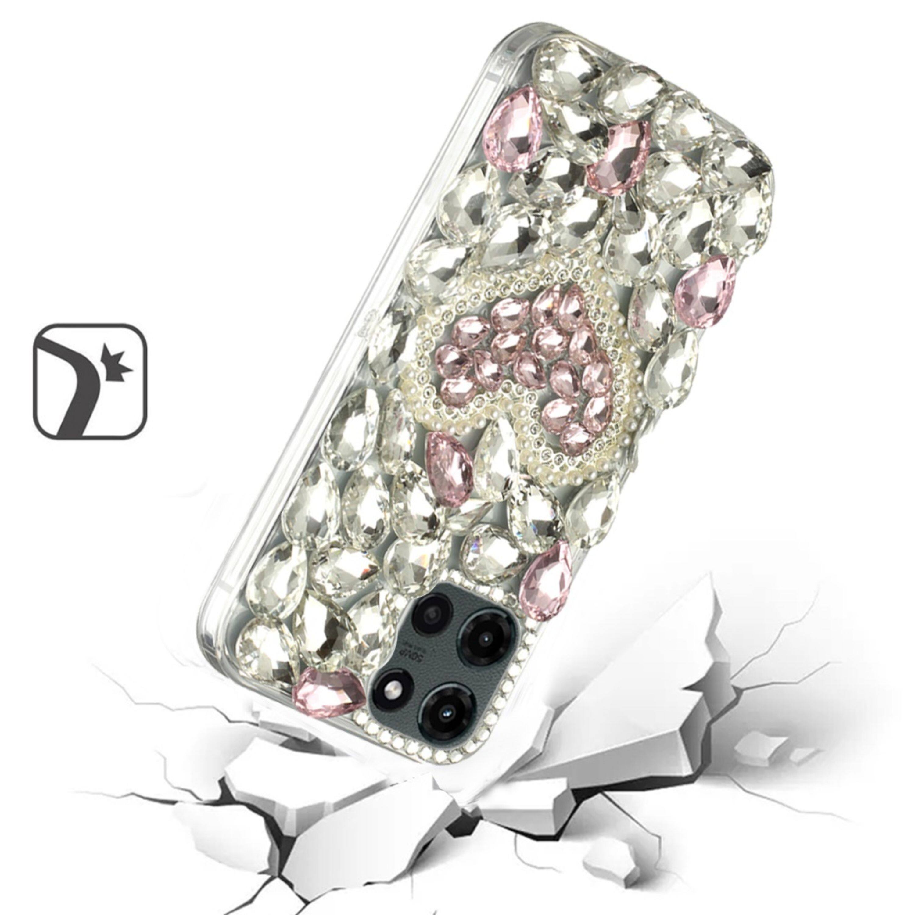 Left. Kitcheniva - Full Diamond Bling With 3D Jewel Case Plus Tempered Glass For Moto G Stylus 2026/2025 Hearty Pink - Multicolor.