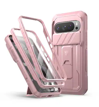 Front. dexnor - Dexnor Full-Body Cases for Google Pixel 9 Pro Black with Camera Cover, Built-in Screen Protector & Kickstand,Peony Pink - Peony Pink.