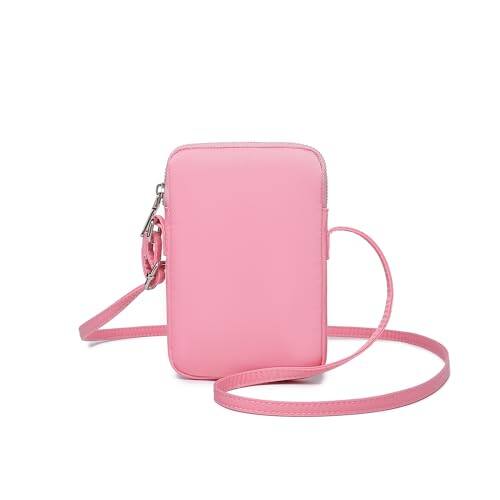 Front. Vulpecula Spade - Small Crossbody Purse Zipper Cell Phone Bag Mini Shoulder Purse Wallet Smart Phone Wallet with Credit Card Solts - Nylon-pink.