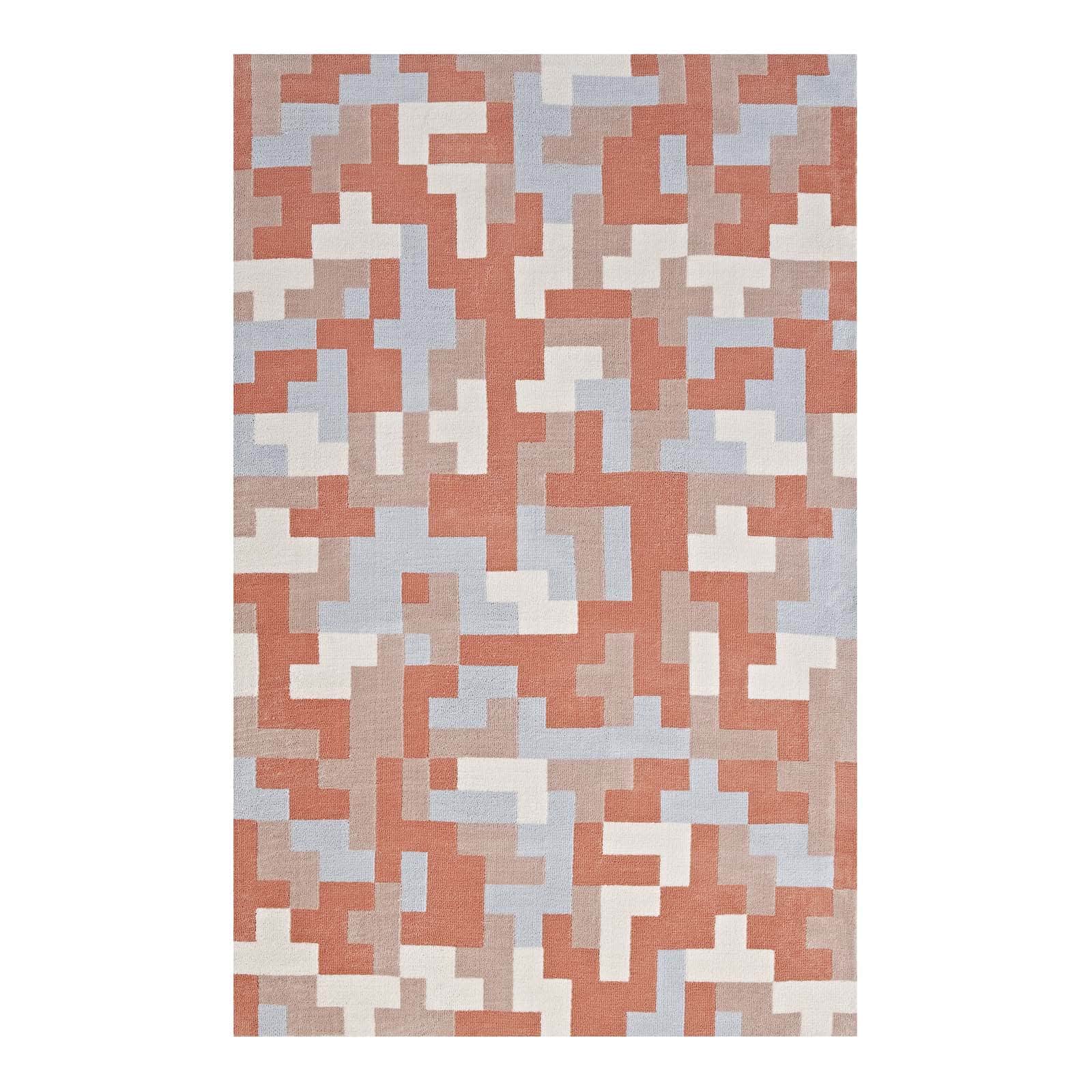 Angle. Modway - Andela Interlocking Block Mosaic Area Rug - Multicolored Coral and Light Blue.
