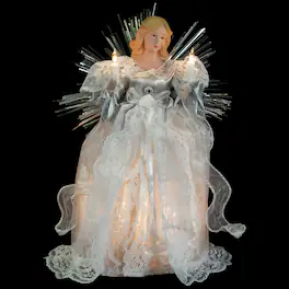 Northlight - Lighted Angel with Candle Christmas Tree Topper - 10.5” - Clear Lights - Silver