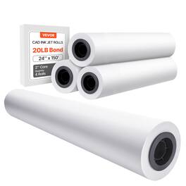 VEVOR - Wide Format Paper, 24 in x 150 ft Plotter Paper, 4 Rolls CAD Bond Rolls with 2 in Core, 20 LB Bond Paper Rolls - High White
