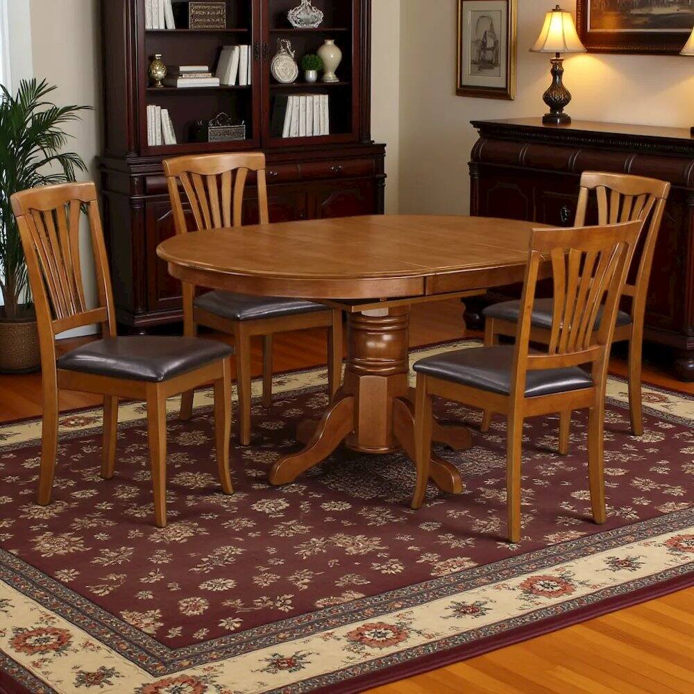 Back. FurniFact - Elegant 5-Piece Kitchen Table Set with Leaf and 4 Chairs – Brown Finish - Saddle Brown.