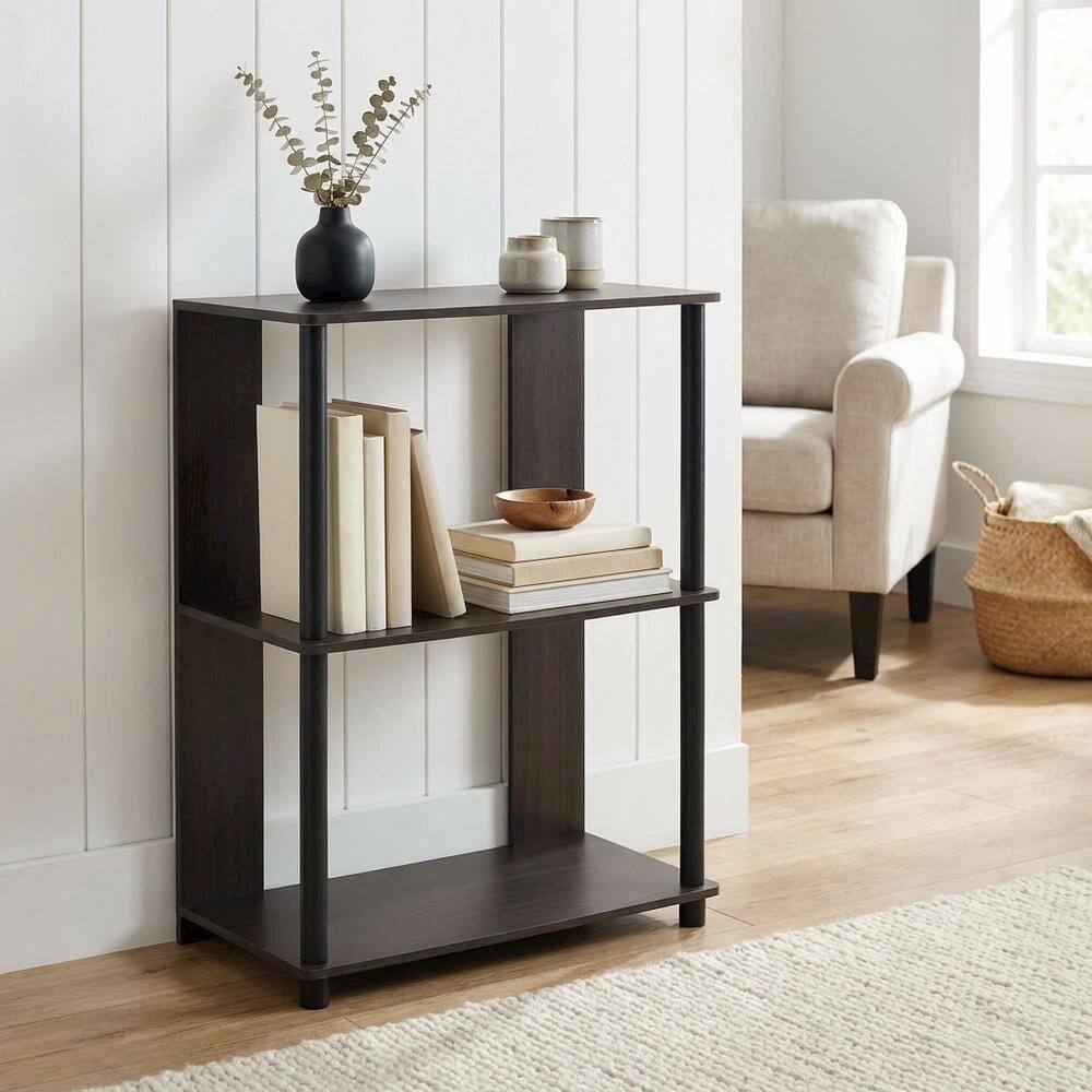 Left. FurniFact - Walnut Bookcase with Spacious Shelving for Living Room and Office - WALNUT/BLACK.