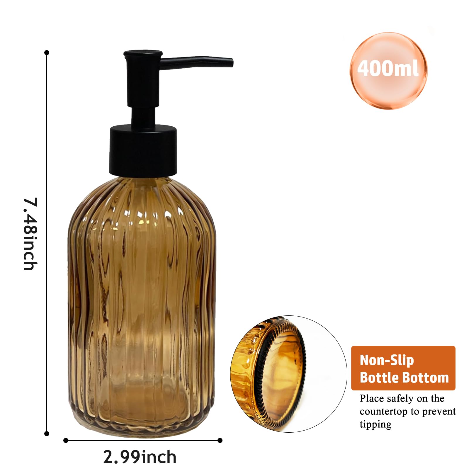 Dapper Styles Pump Glass Soap Dispenser Stripe Countertop Refillable ...