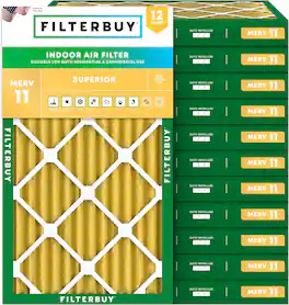 Filterbuy - 20x34x2 MERV 11 Pet & Allergy Defense, Electrostatic Pleated HVAC AC Furnace Air Filters Replacement (12-Pack) - Gold