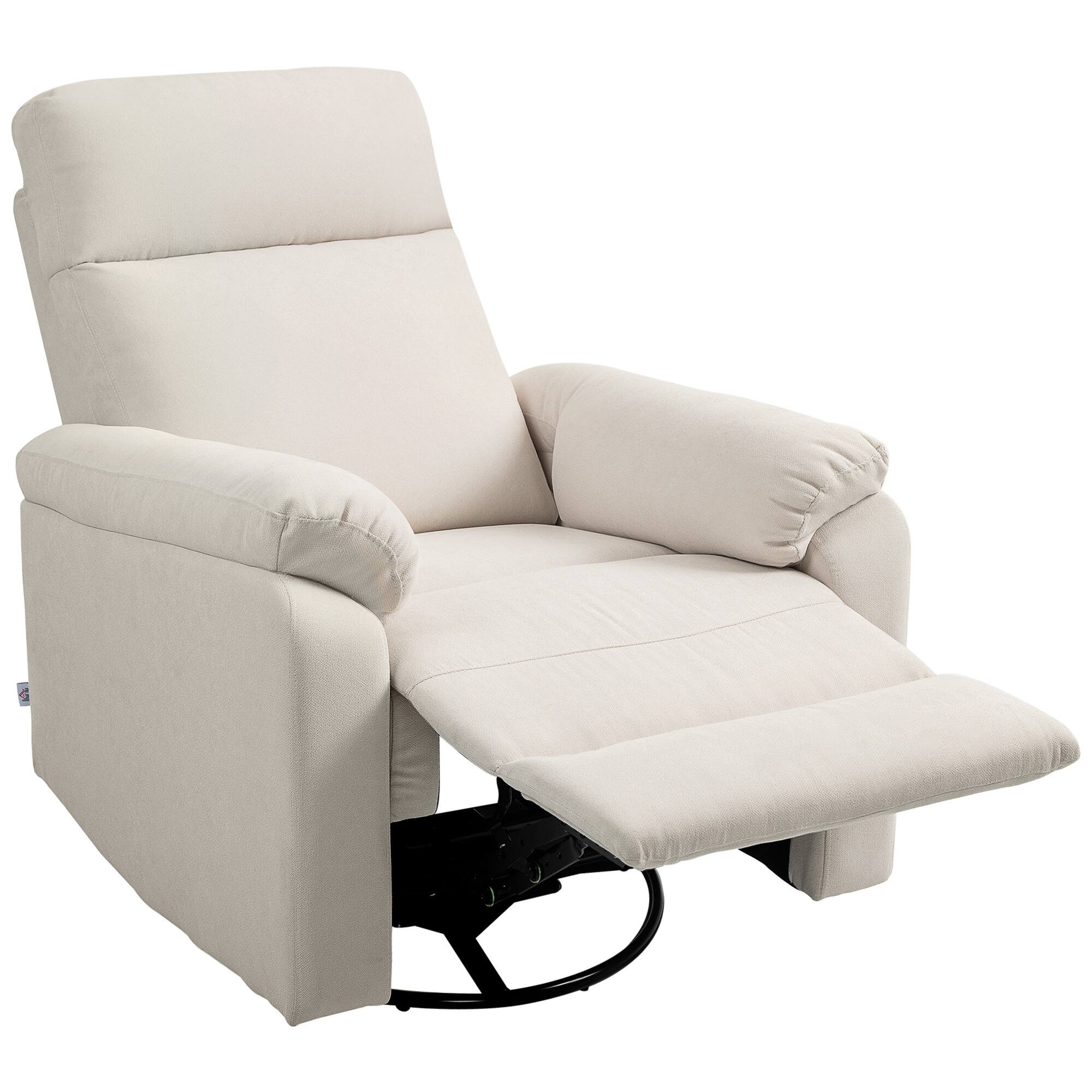 Homcom - Modern Swivel Rocker: Glider Recliner w/Pocket Spring & Footrest, Overstuffed Quick Assembly - Cream White