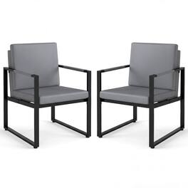 Costway - Modern Accent Chair Set of 2 PU Leather Upholstered Armchairswith Solid Metal Fram - Gray + Black