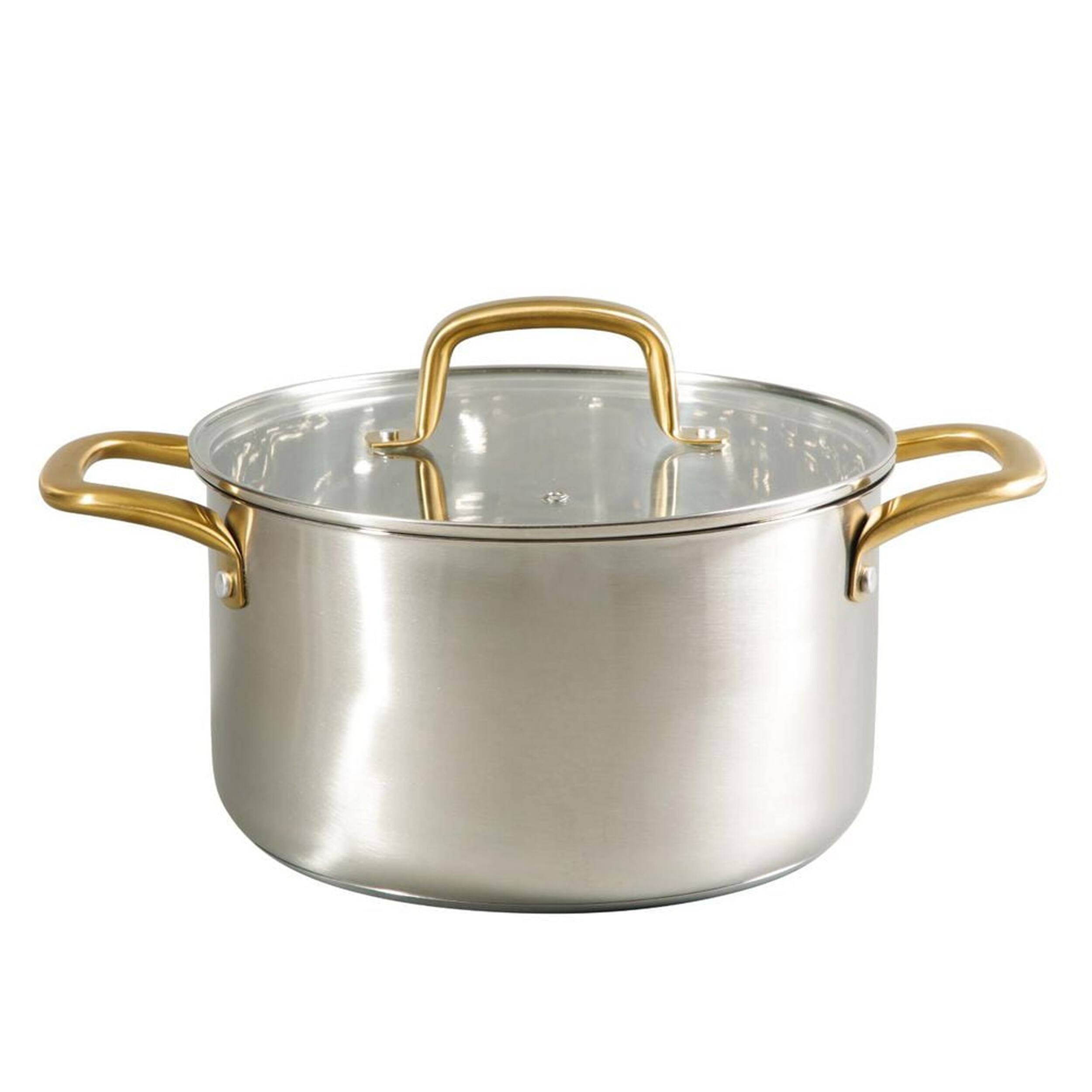 Alt View 1. Oster - Oster Davinelle 12 Piece Stainless Steel Cookware Set in Silver with Gold Handle - Silver.