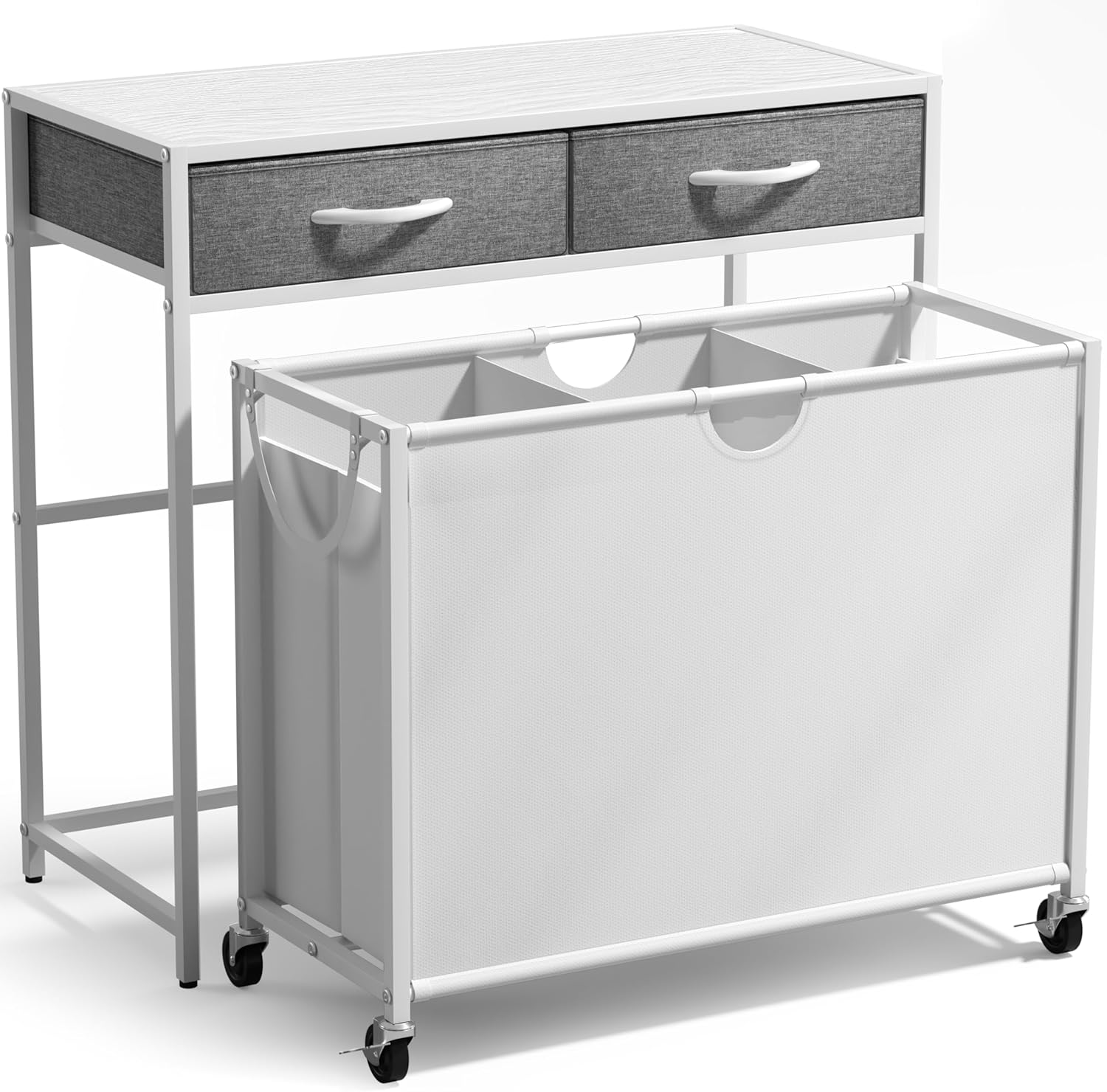 Alt View 5. Sorbus - Sorbus 3 Section Laundry Hamper with Shelf and 2 Drawers for Laundry Room Organization, Laundry Basket with Wheels - White.