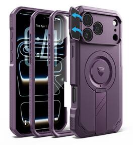 Dexnor - Rugged Case for iPhone 17 Pro Max /18 Pro Max with Camera Cover & Kickstand & Screen Protector, Compatible with MagSafe - Phantom Purple