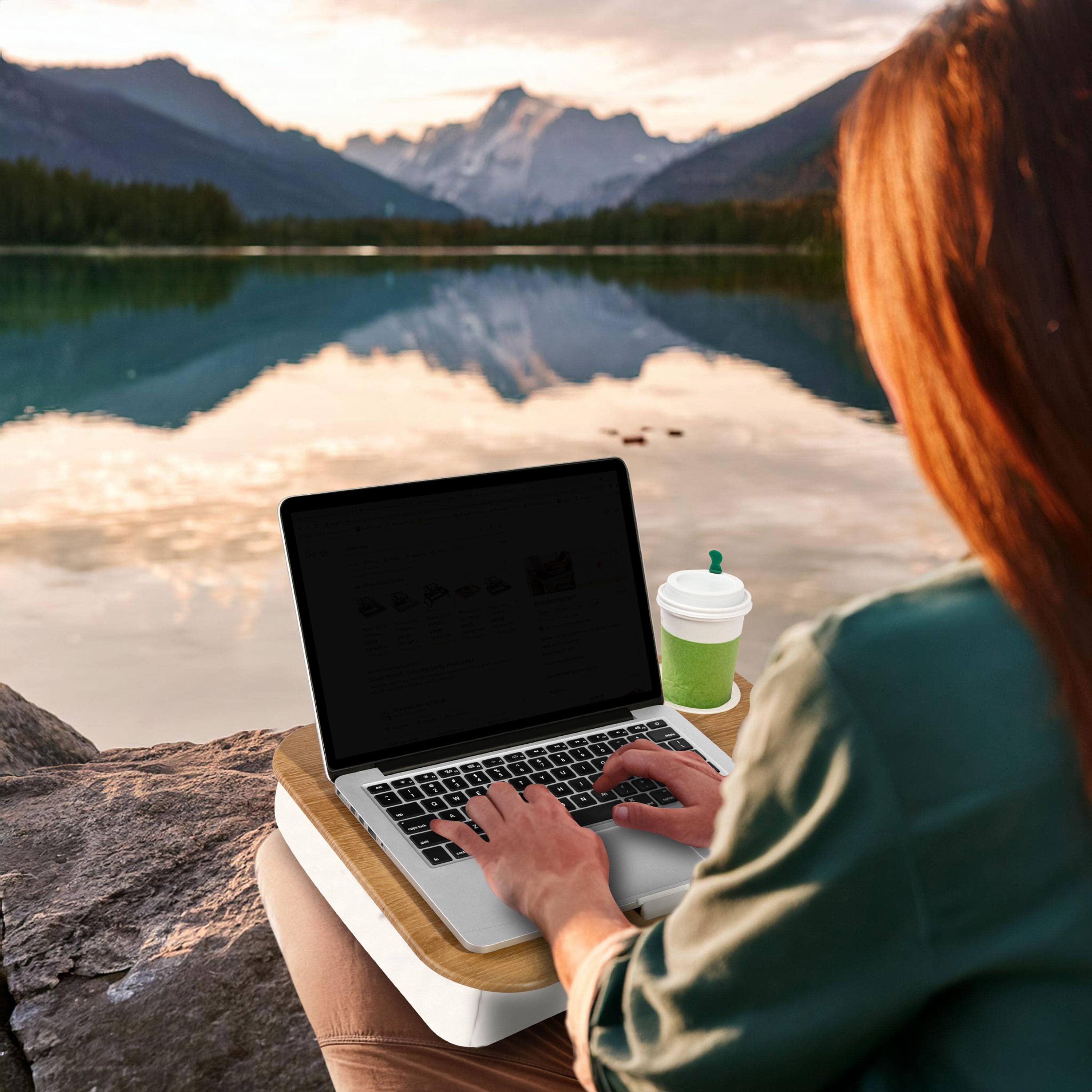Alt View 2. LapGear - Cup Holder Lap Desk (Fits up to 14" Laptop) - White Oak Woodgrain.