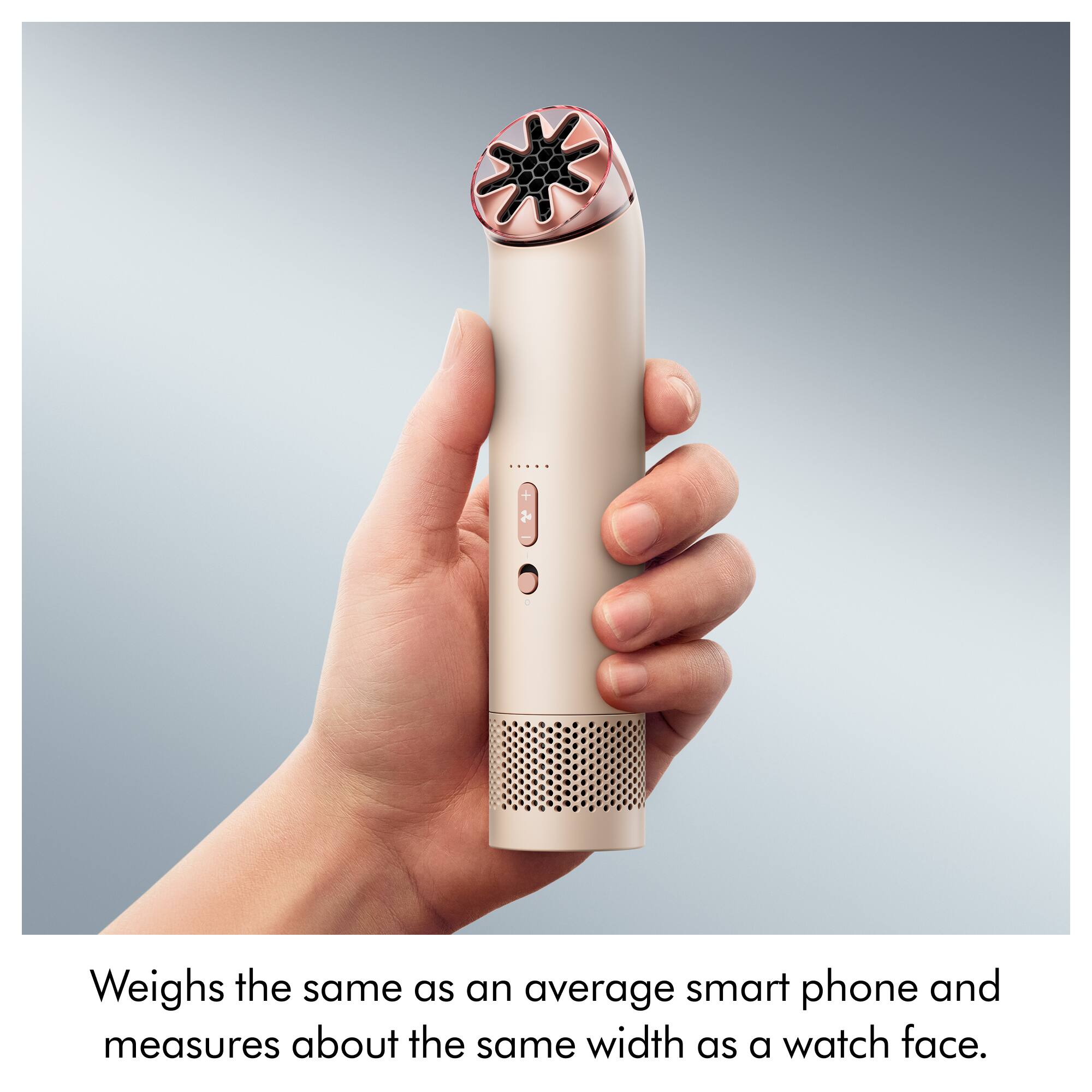 Weighs the same as an average smart phone and measures about the same width as a watch face.