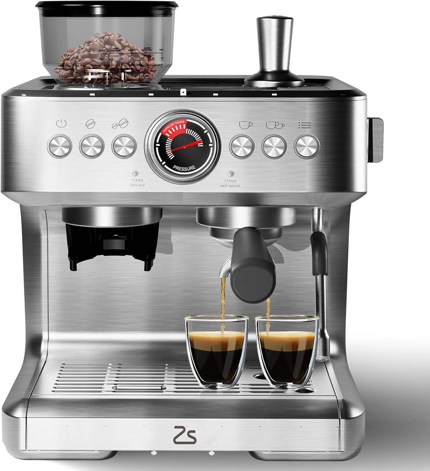 Acekool - Professional Espresso Machine with Grinder 20 Bar Professional Coffee Maker - Silver