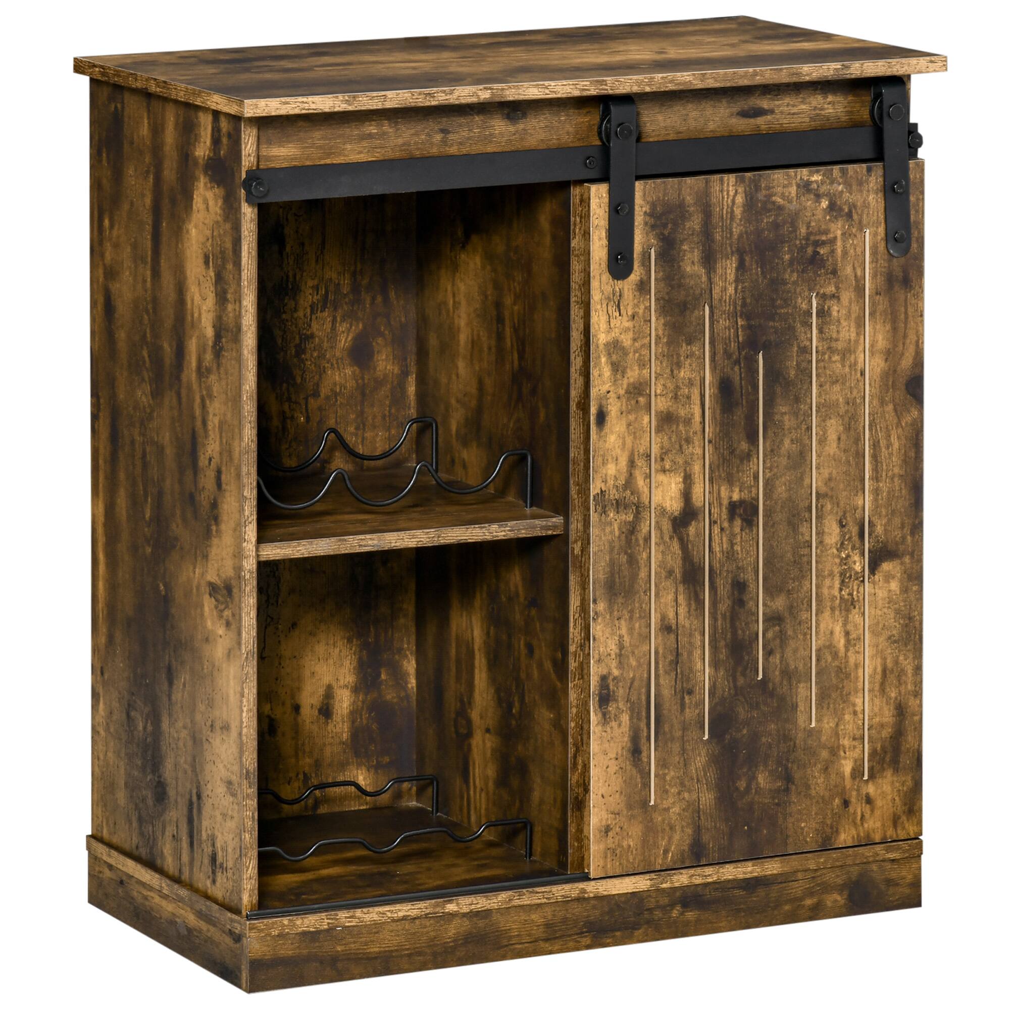 Front. Homcom - Industrial Wine Cabinet, Sideboard Storage Cabinet, Serving Bar Buffet with Sliding Barn Door and 6-Bottle Wine Rack.
