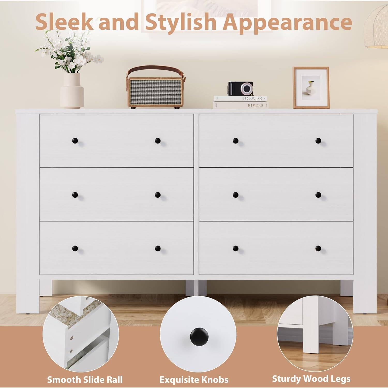 Sleek and Stylish Appearance

- Smooth Slide Rail
- Exquisite Knobs
- Sturdy Wood Legs