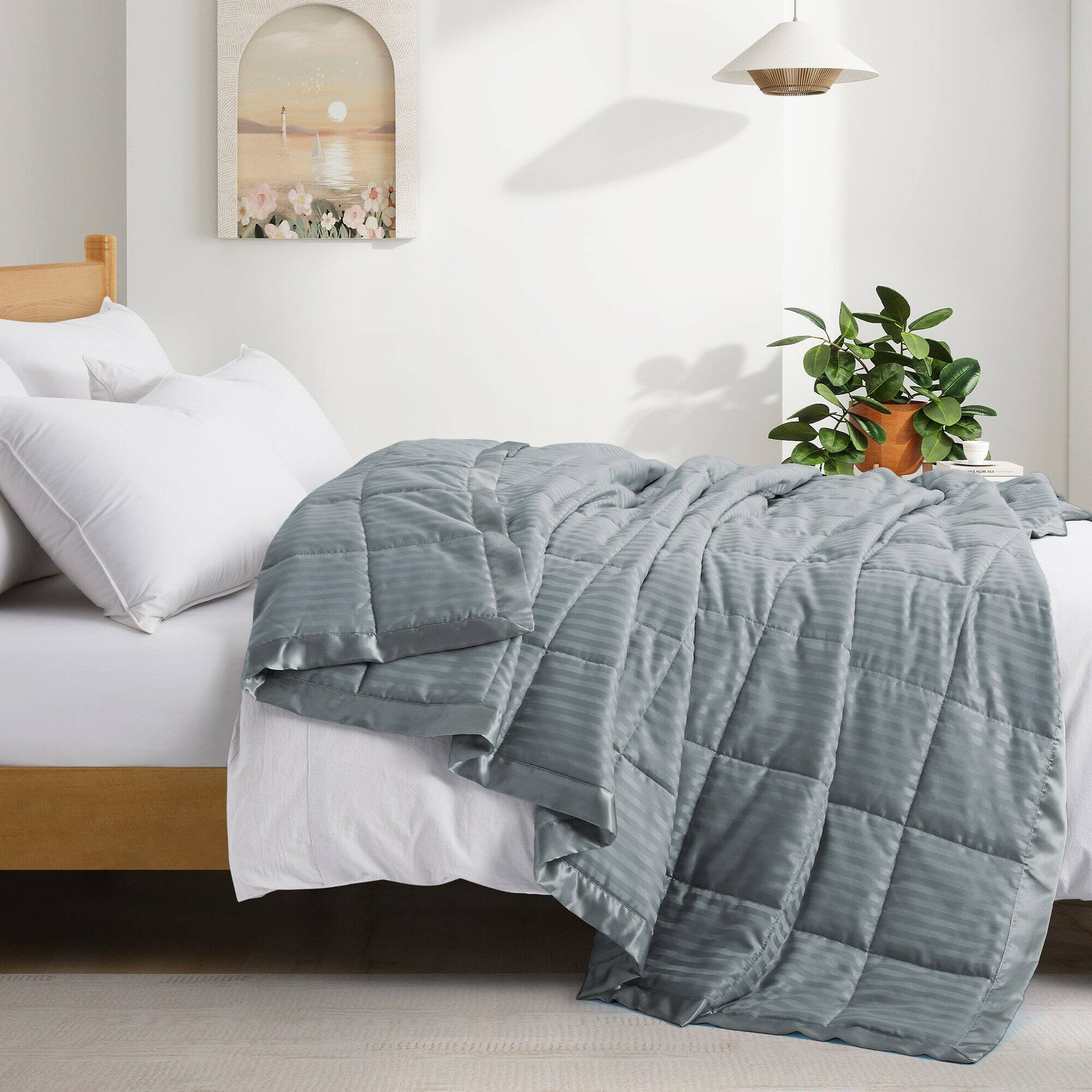 Angle. Nest - Peace Nest Hotel Quality Luxury All Season Jacquard Soft Bed Blanket with Satin Trim Cozy and Warm - Dark Gray.