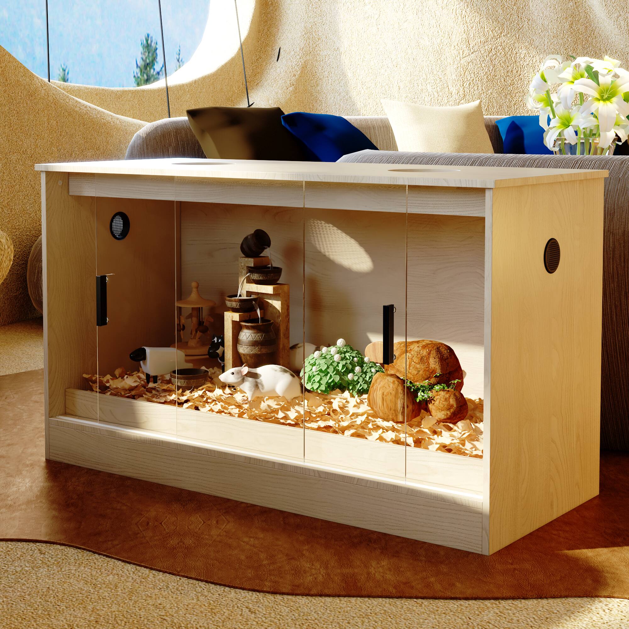Front. Famapy - Small Pet Cabinet with Glass Doors, Multi-Functional Habitat for Reptiles, Hamsters & Rodents.