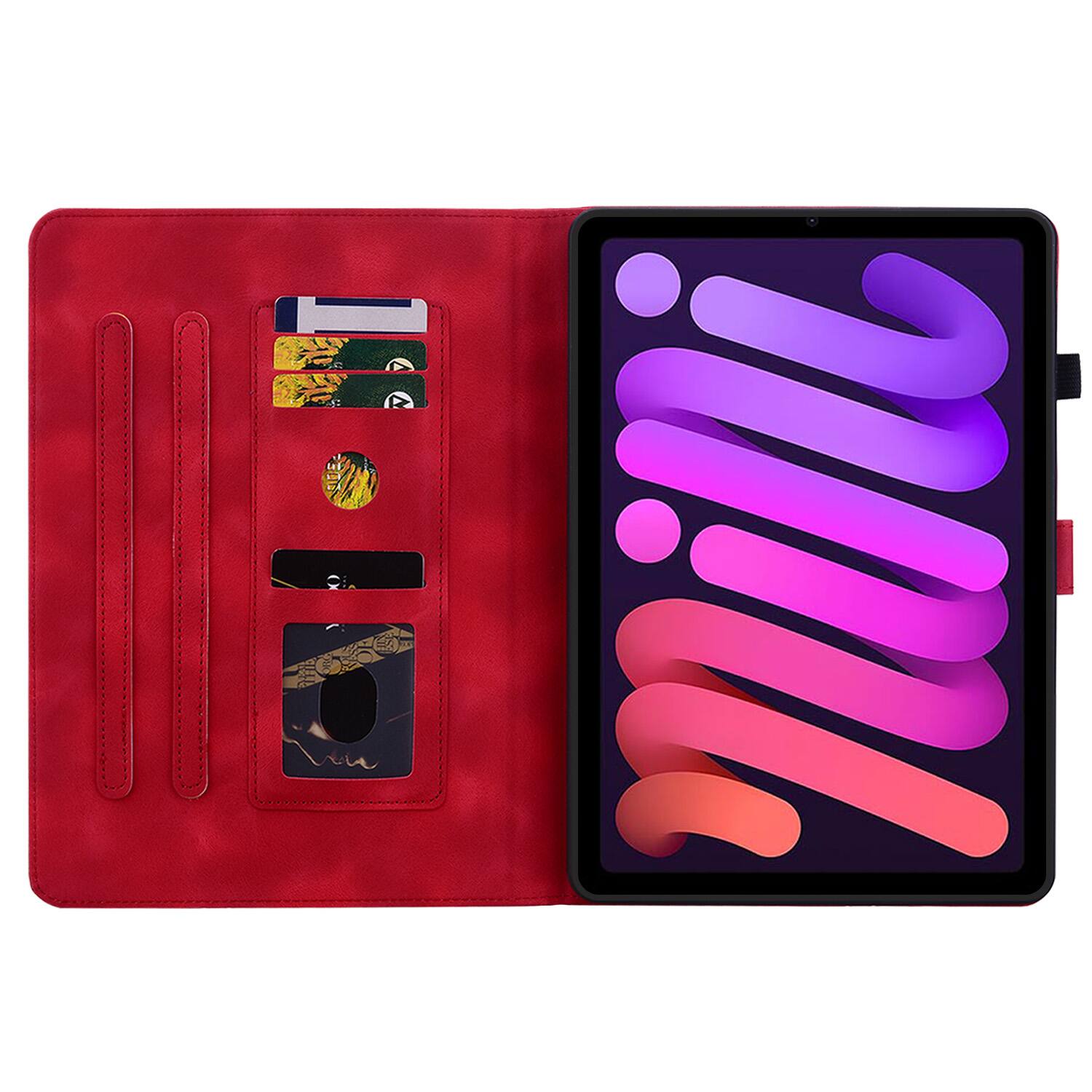 Angle. Dteck - Case for Apple iPad mini (A17 Pro) 2024 & iPad mini 6th Gen 8.3" 2021,Embossed Pattern PU Leather Flip Card Holder Cover - Red.