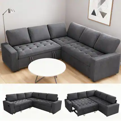 Front. Vipbear - Vipbear 5 Seat L Shaped Modular Sectional Sleeper Sofa Bed with Pull Out Bed/Reclining Backrest/USB Ports/Storage Seat - Grey.
