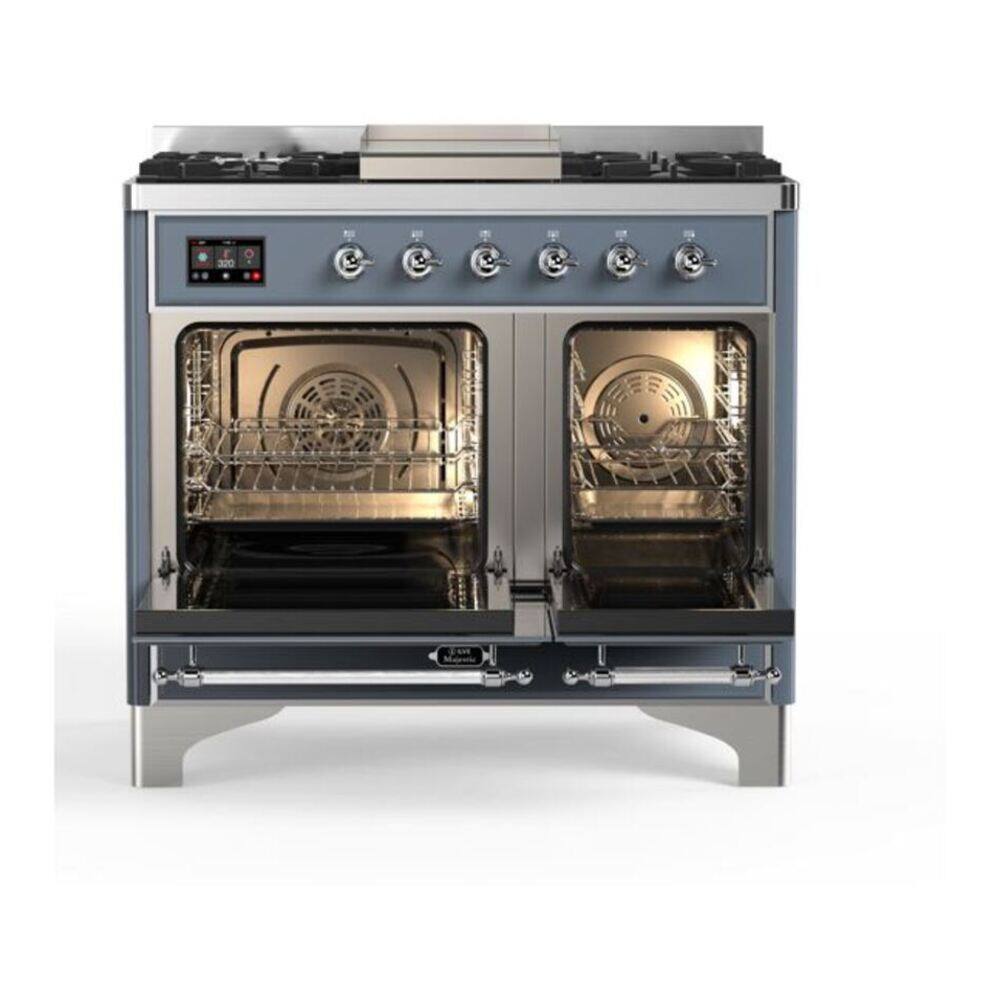 Alt View 2. ILVE - ILVE Majestic II 40 inch Dual Fuel Range with 6 Burners + Griddle (Liquid Propane, Blue Grey, Chrome Trim) - Blue Grey.