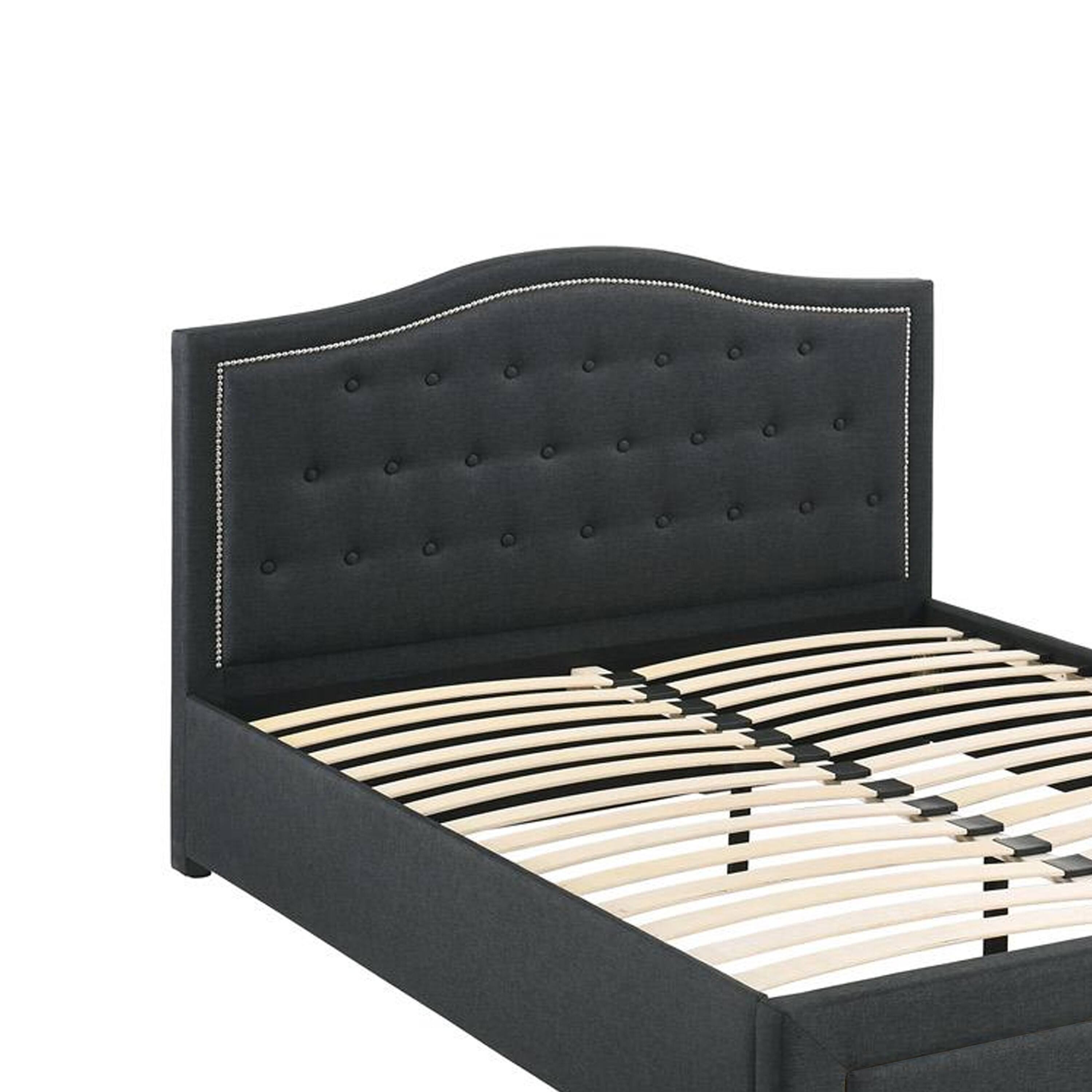 Alt View 3. Manhattan Lane - Sey Full Size Bed w Storage Drawers, Dark Gray Upholstered Headboard - Gray.