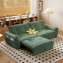 Resenkos - 2-in-1 Multi-Functional Sofa Bed for Sitting & Sleeping, Modern Corduroy Fabric Sofa for Living Room, Green - Green