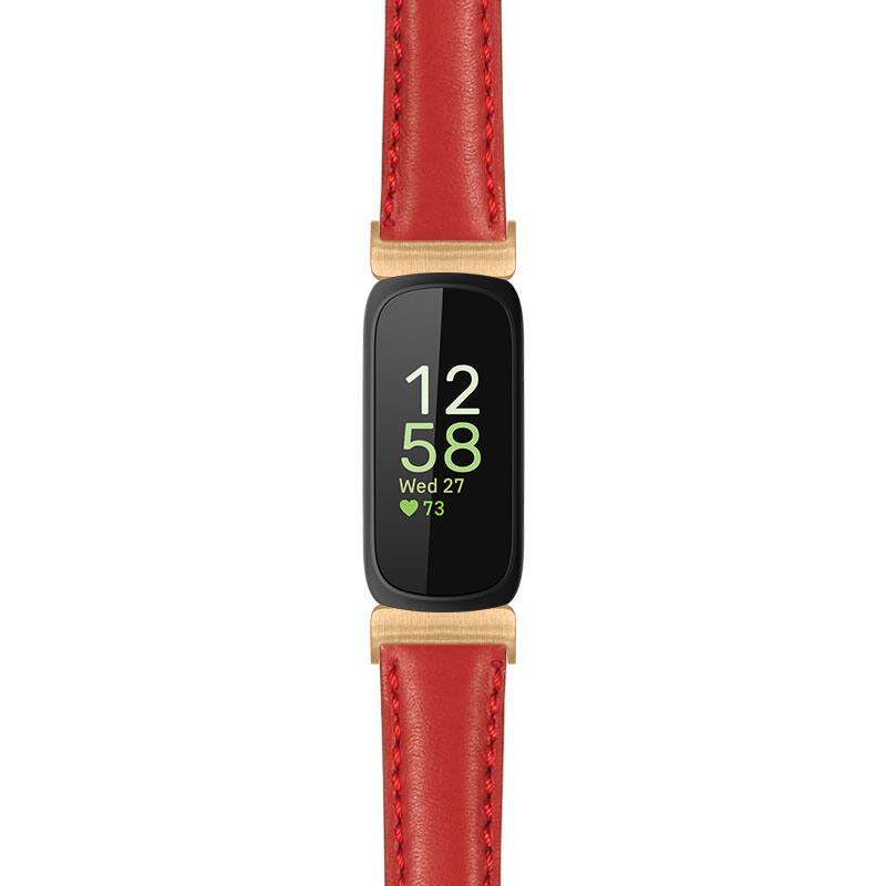 Front. StrapsCo - Everyday Leather Watch Band Strap For Fitbit Inspire 3 (Extra Long) - Red (Rose Gold Hardware).