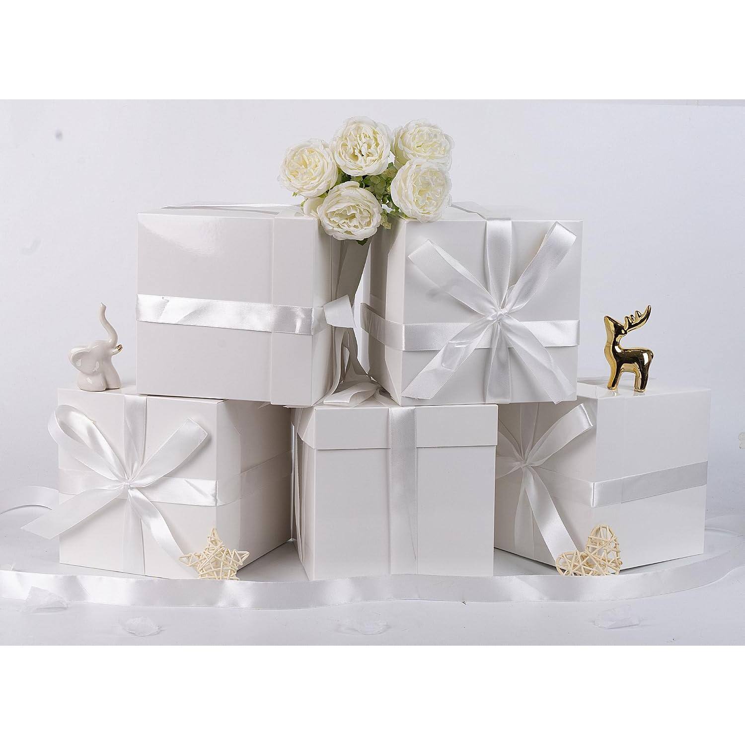 Alt View 3. Paradigms Interiors - White Gift Boxes With Lids Ribbons And Tissue Papers Square - 7 1 Inch Birthday Wedding Presents Wrapping M... - 5PCS Red.