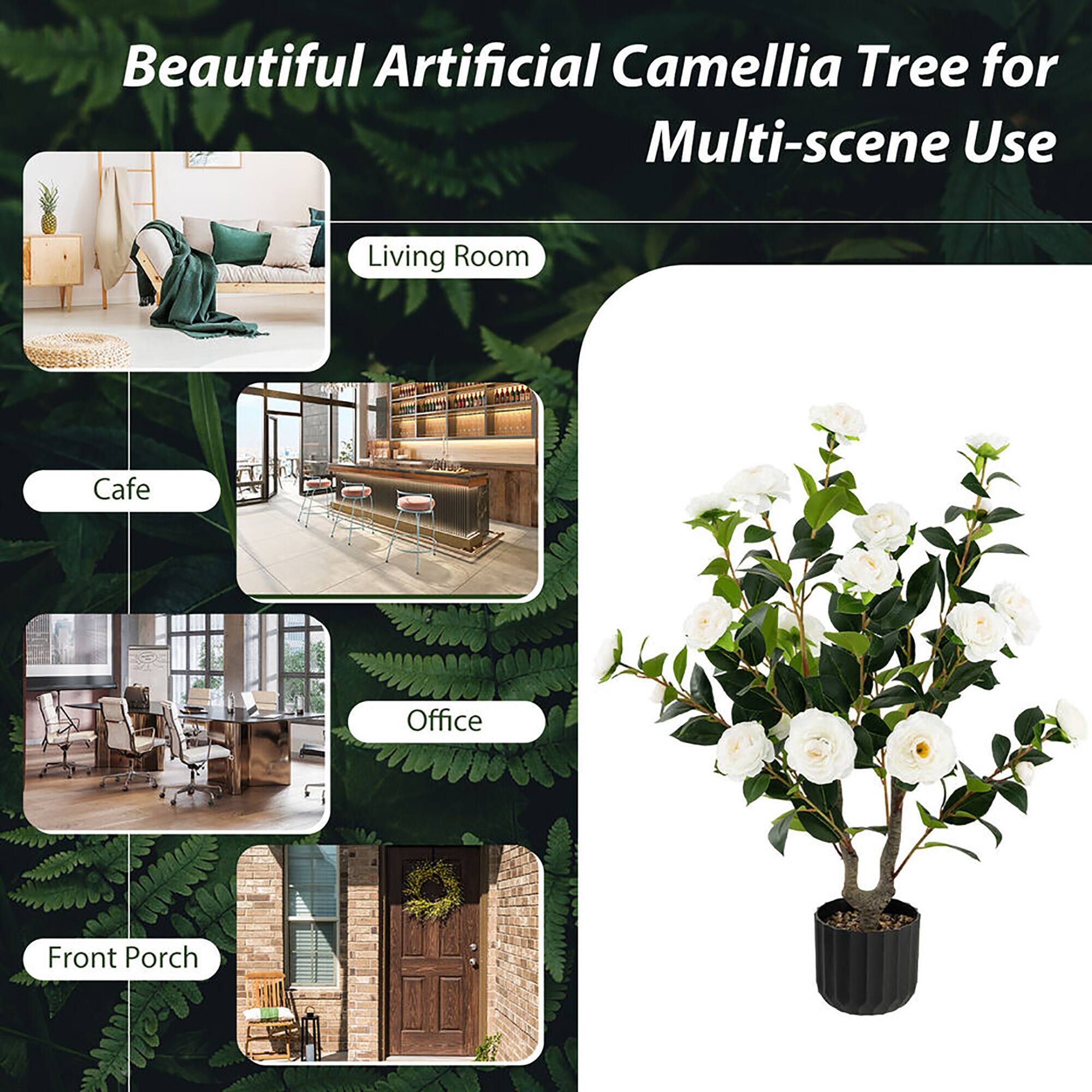 Beautiful Artificial Camellia Tree for Multi-scene Use

- Living Room
- Cafe
- Office
- Front Porch