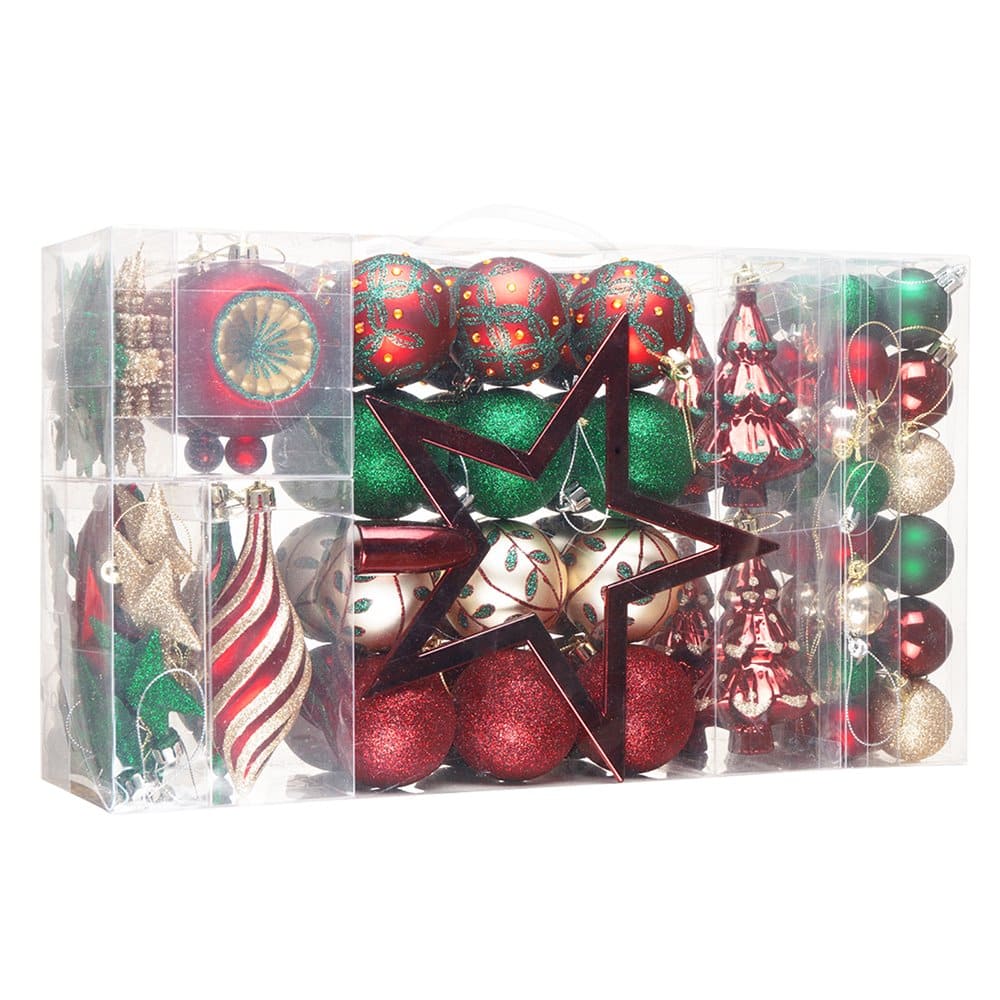 OrnamentallyYou - Alluring Large Christmas Ornament Set Unique Red Green and Gold Baubles 92 Charms - Multi-colored
