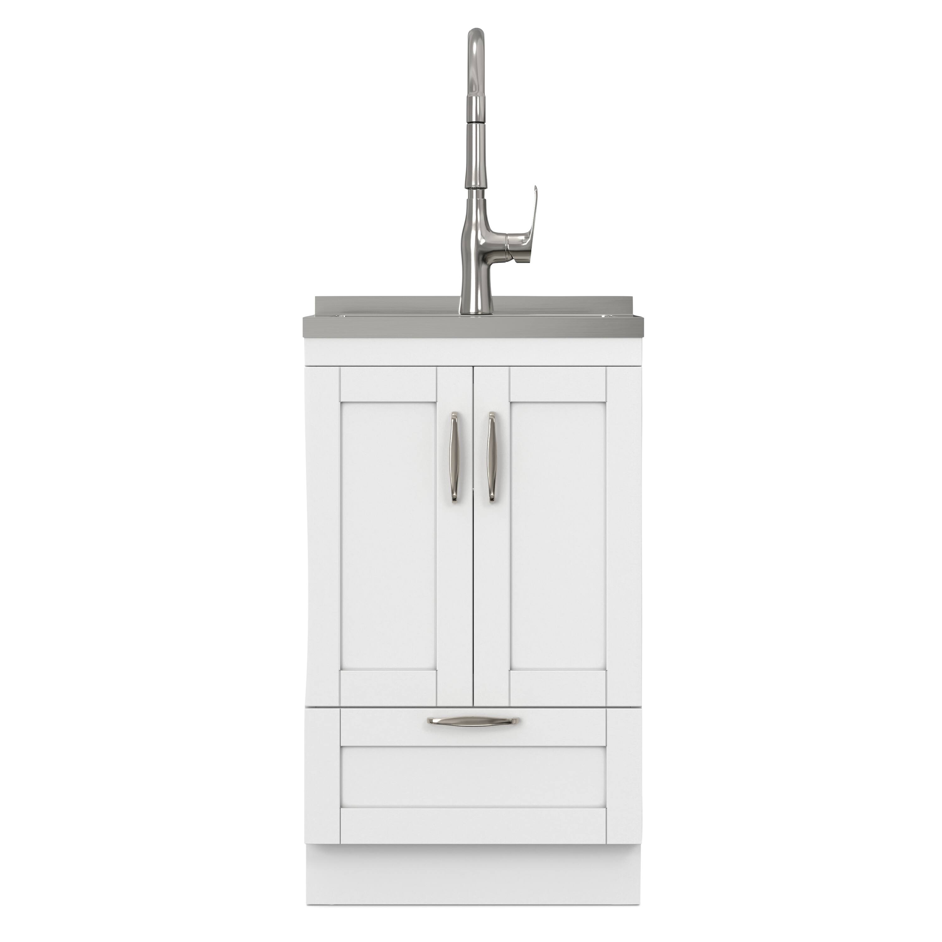 Left. Simpli Home - Reed All-In-One 20-inch Laundry Utility Sink and Cabinet - Pure White.