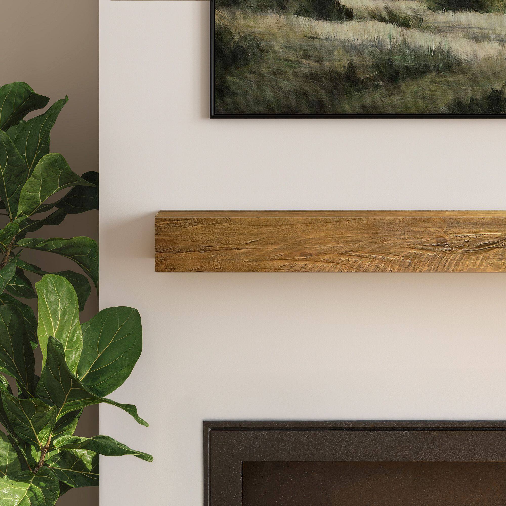 Alt View 4. Plank+Beam - Rustic Floating Shelf/Fire Beam (72in / 1829mm), Rustic Honey - Rustic Honey.