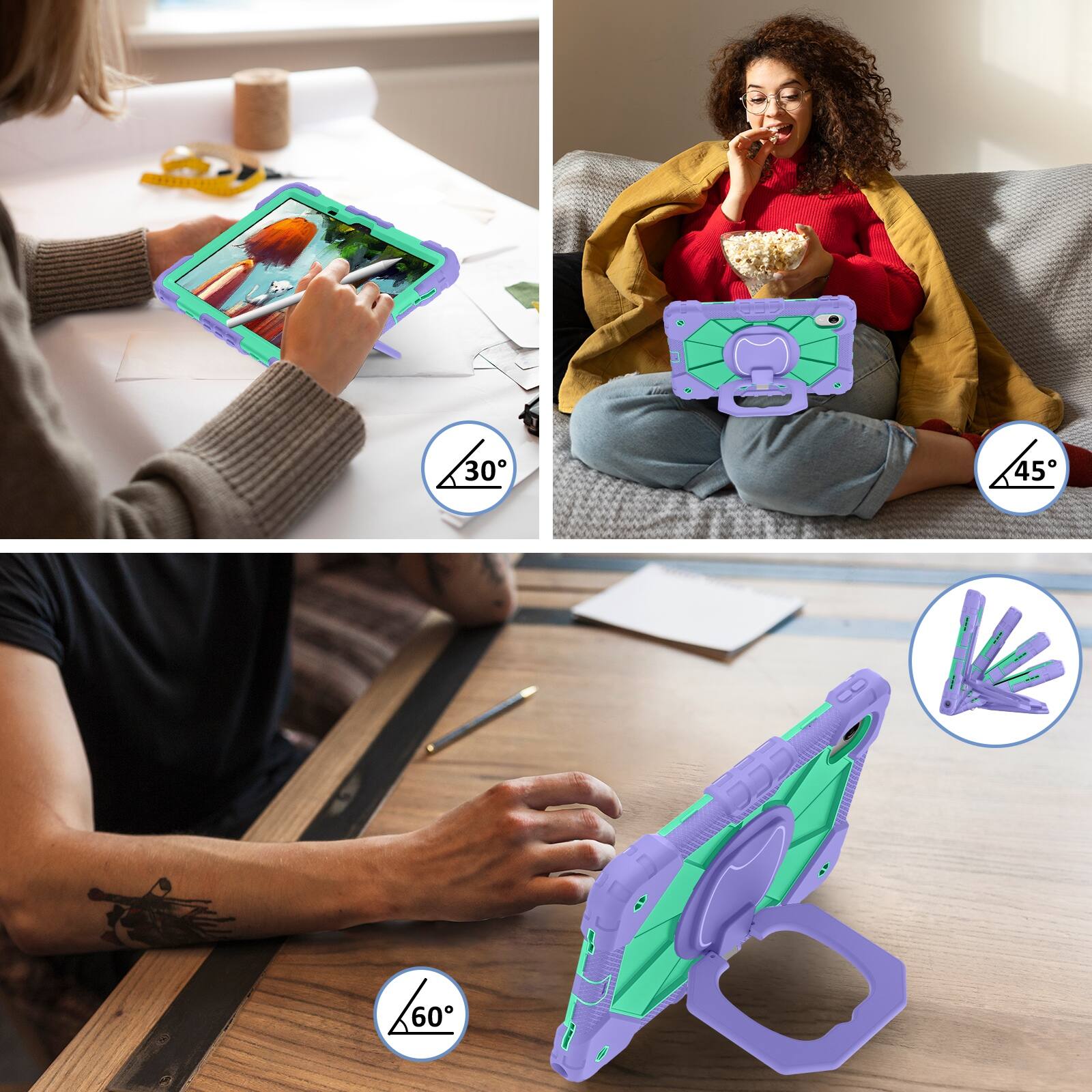 Alt View 4. UUCOVER - Shockproof Case for Lenovo Idea Tab 11 inch (TB336) 2025 /K11 Gen 2 360° Rotating Stand Hand Grip Cover+Shoulder Strap - Purple+Mint.