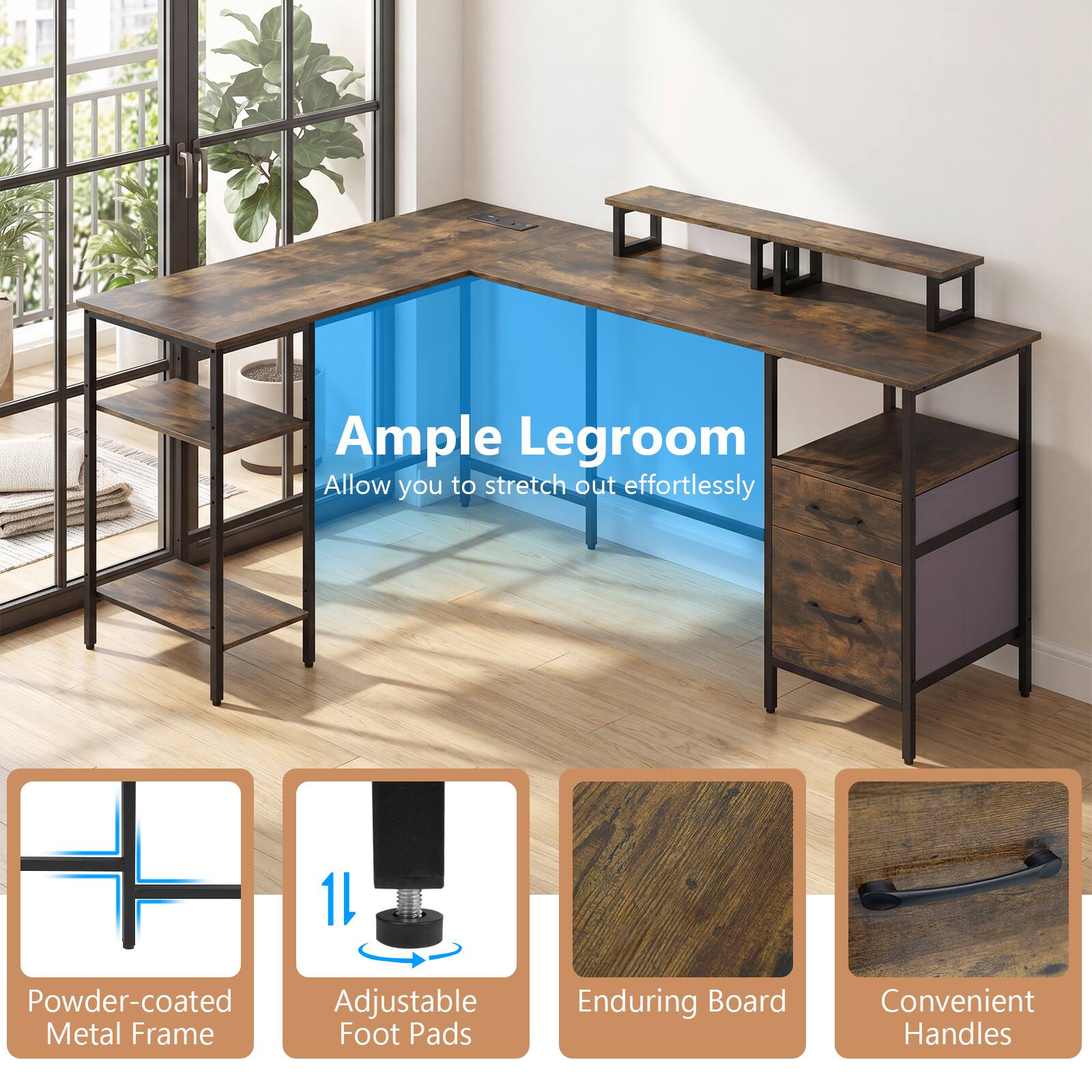 Ample Legroom: Allow you to stretch out effortlessly

1L Powder-coated Adjustable Metal Frame
Enduring Board
Convenient Handles