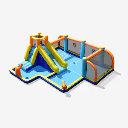Front. Ecooso - Soccer-Themed Giant Inflatable Water Slide Bouncer w/ Splash Pool, No Blower.