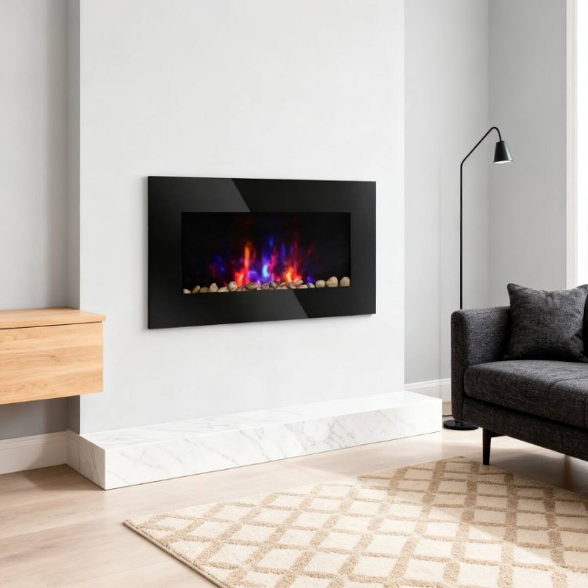 Back. Loheer - Loheer 28.5 inch wall fireplace 1450w fireplace heater Black - Black.