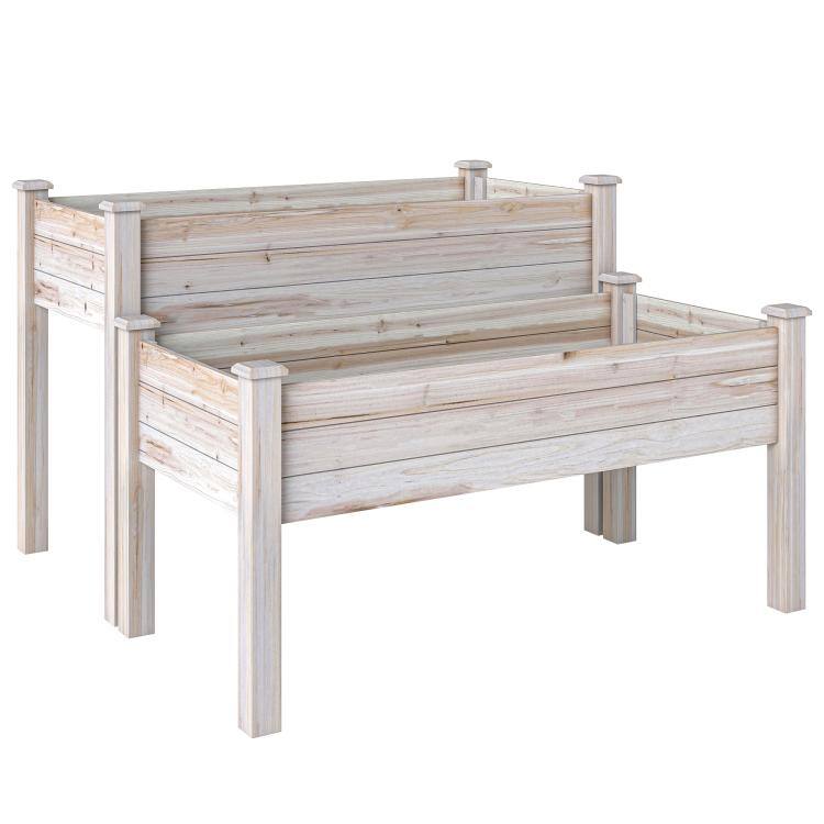 Alt View 10. PULUZ - 2 Tier Raised Garden Bed, Wooden Elevated Planter Box with Legs, Outdoor Plant Bed for Flowers Vegetables Herbs - Natural.