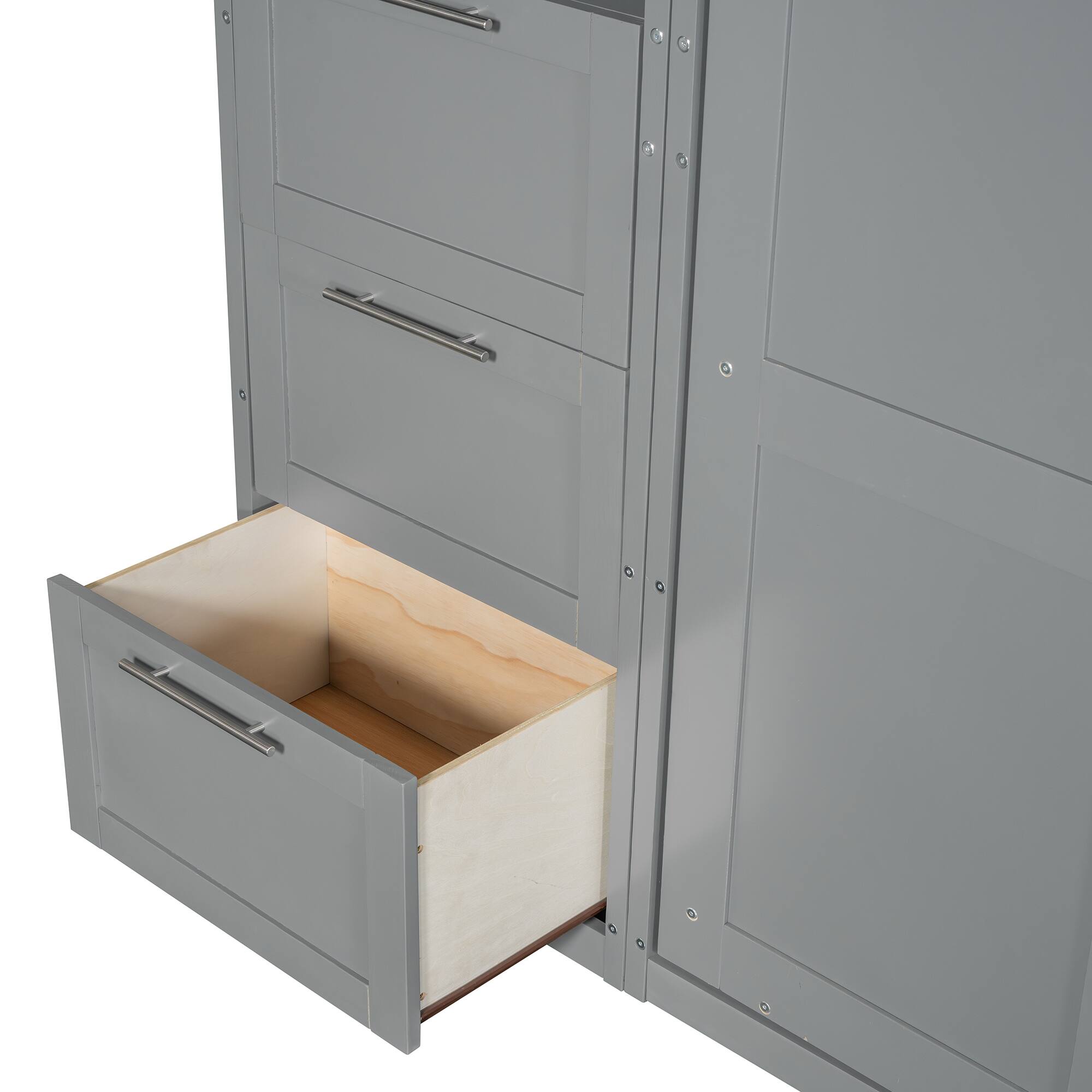 Alt View 2. Tiramisubest - Queen Size Murphy Bed with Closet, Drawers & Shelves, Gray, MDF+LVL - Gray.