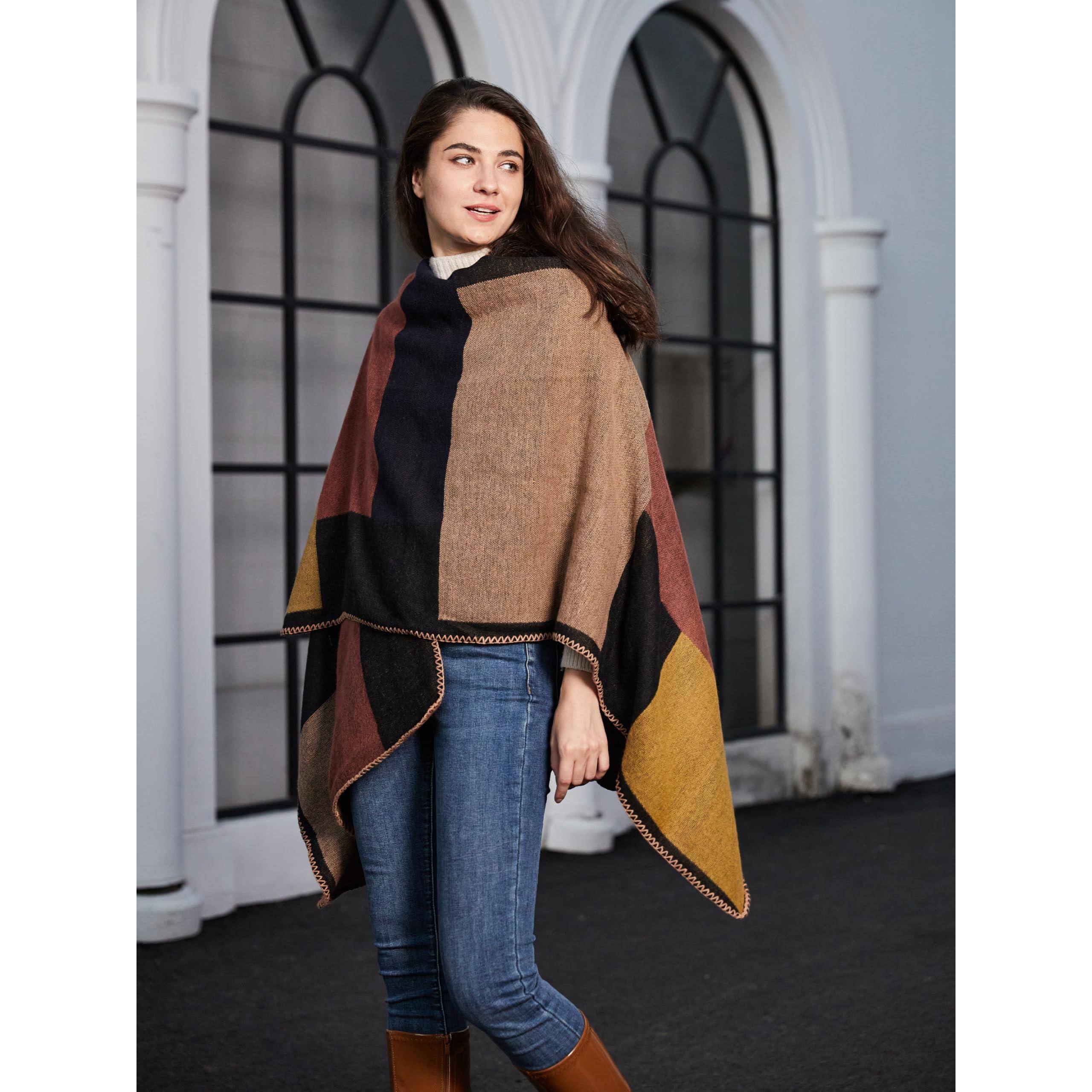 Alt View 1. Pacoar Cade - Women's Printed Shawl Wrap Fashionable Open Front Poncho Cape Gift For Women 【EXTRA SURPRISE】 poncho cape for women, - A-a Brown Black.