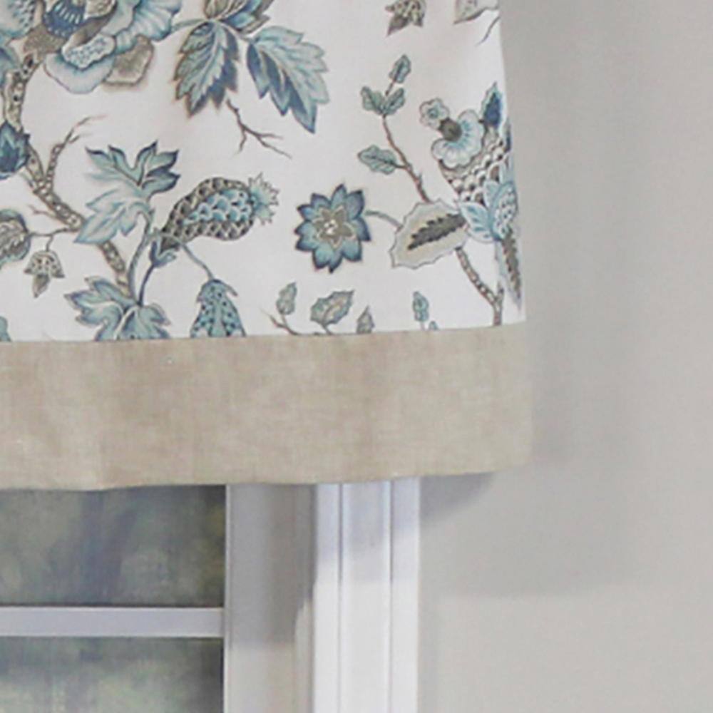 Left. RLF Home - RLF Home Gianna Banded Valance Spa. 3" Rod Pocket, Contrast bottom banding. 50" x 16" - Spa.