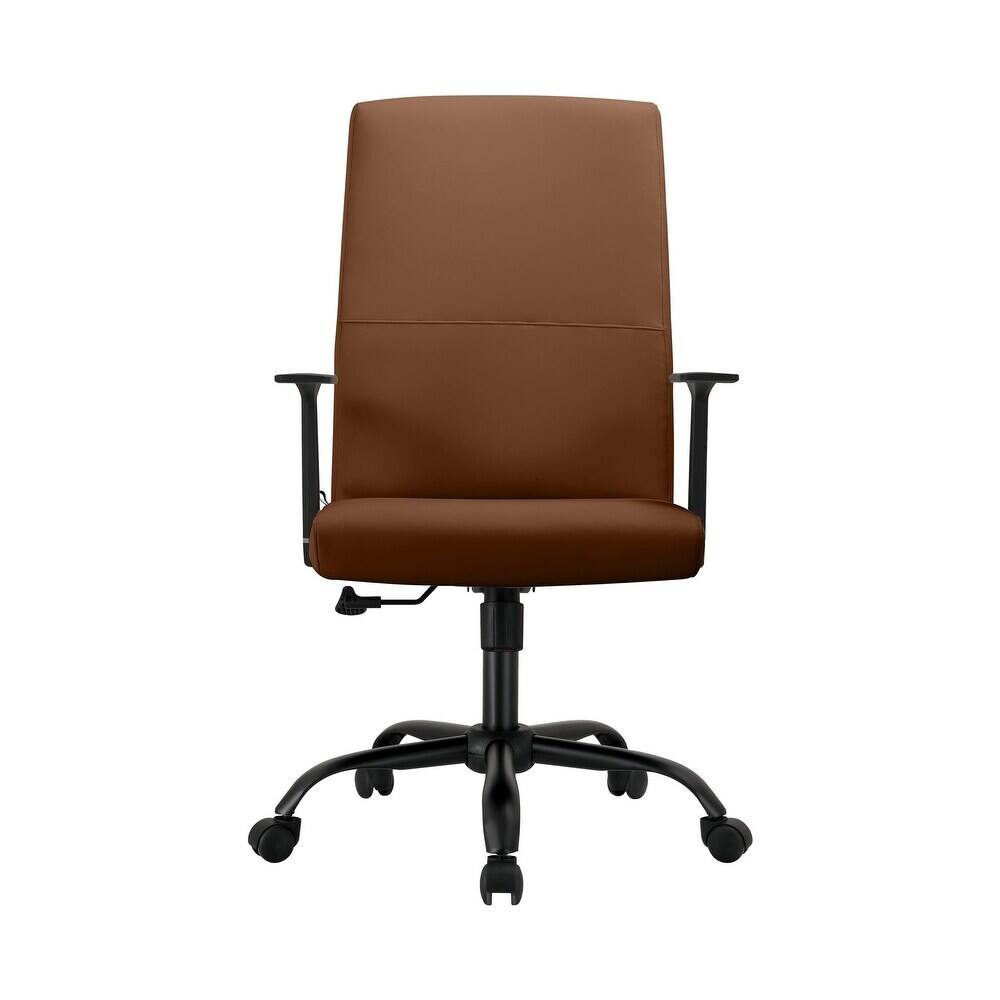 Back. LeisureMod - Evander Leather Office Chair Aluminum Frame with Adjustable Height, Swivel, Ergonomic Desk Chair - Dark Brown.