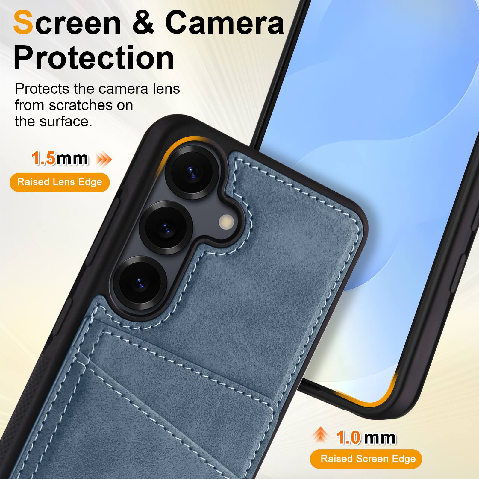 Screen & Camera Protection  
Protects the camera lens from scratches on the surface.  
1.5mm Raised Lens Edge  
1.0 mm Raised Screen Edge