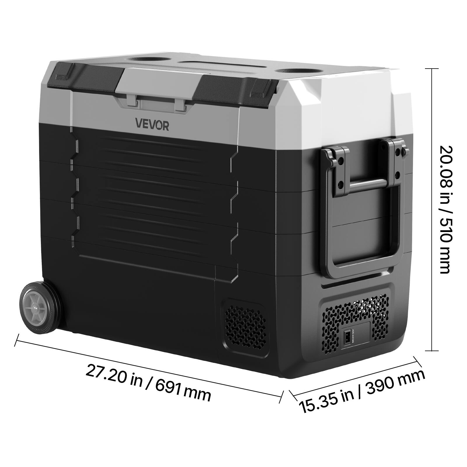 VEVOR  
20.08 in / 510 mm  
27.20 in / 691 mm  
15.35 in / 390 mm