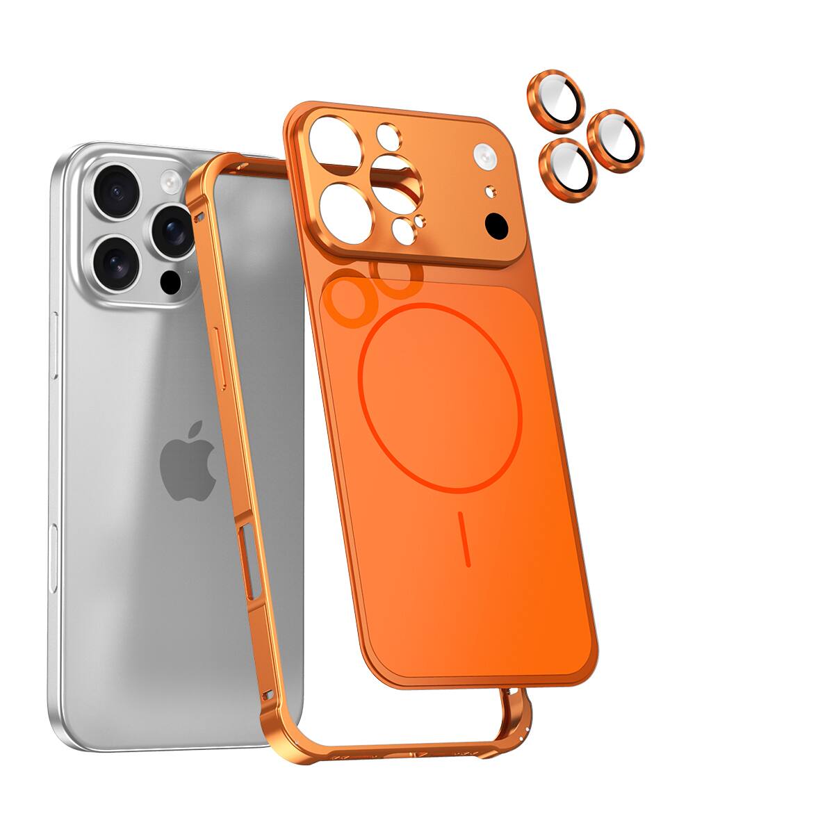 Front. Dteck - for Apple iPhone 17 Pro Max Mag Safe Metal Bumper Case with Built-in Lens Protector Minimalist Slim Shockproof Cover - Orange.