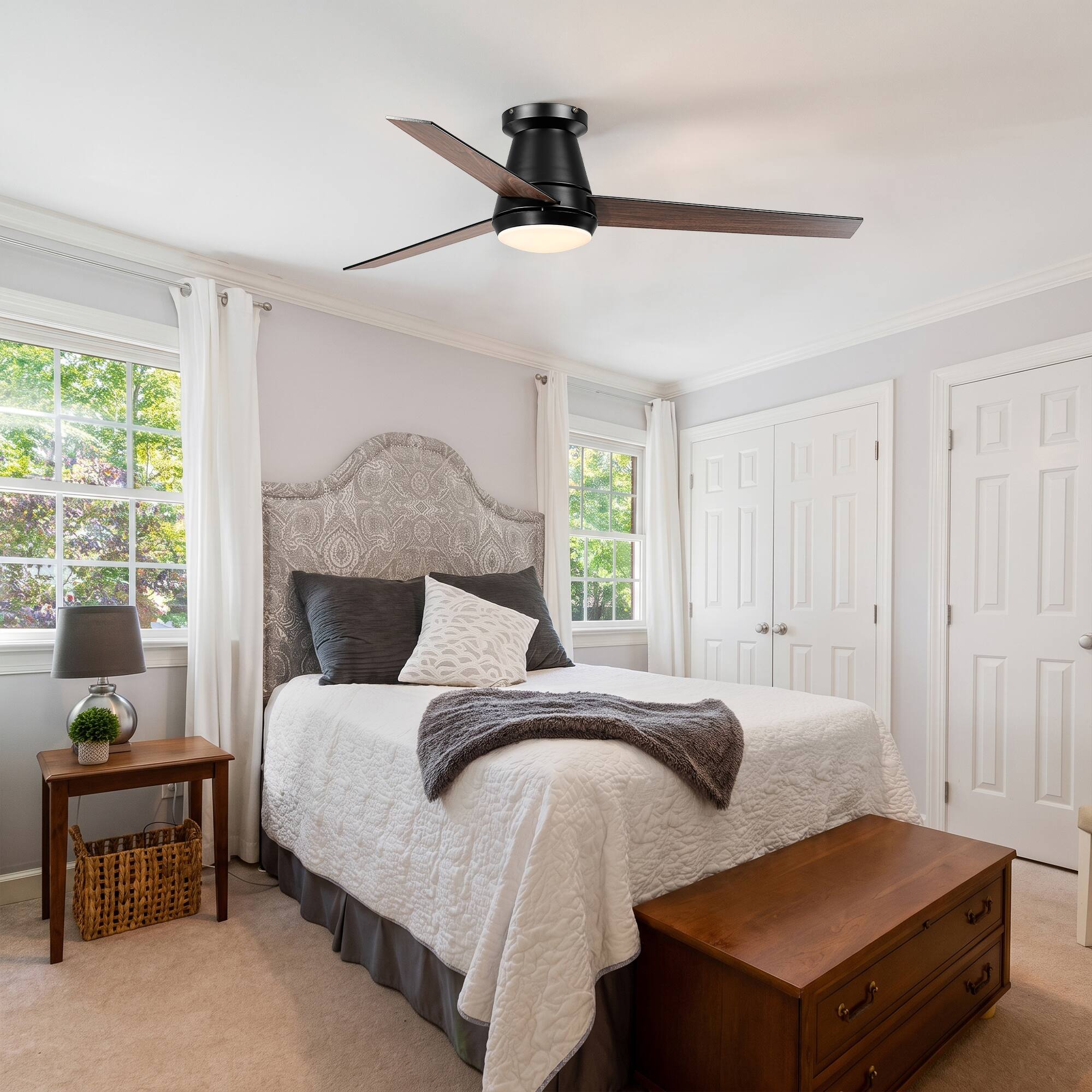 Back. Vaczon - 52" Modern Reversible Blades Smart Flush Mount Ceiling Fan with App Control and 3CCT Dimmable LED - Black.