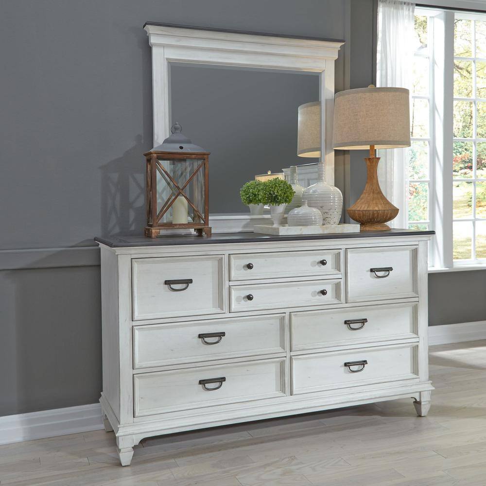 Alt View 1. Liberty Furniture Industries - Allyson Park Crown Mirror in Wirebrushed White w/ Charcoal Top - White.